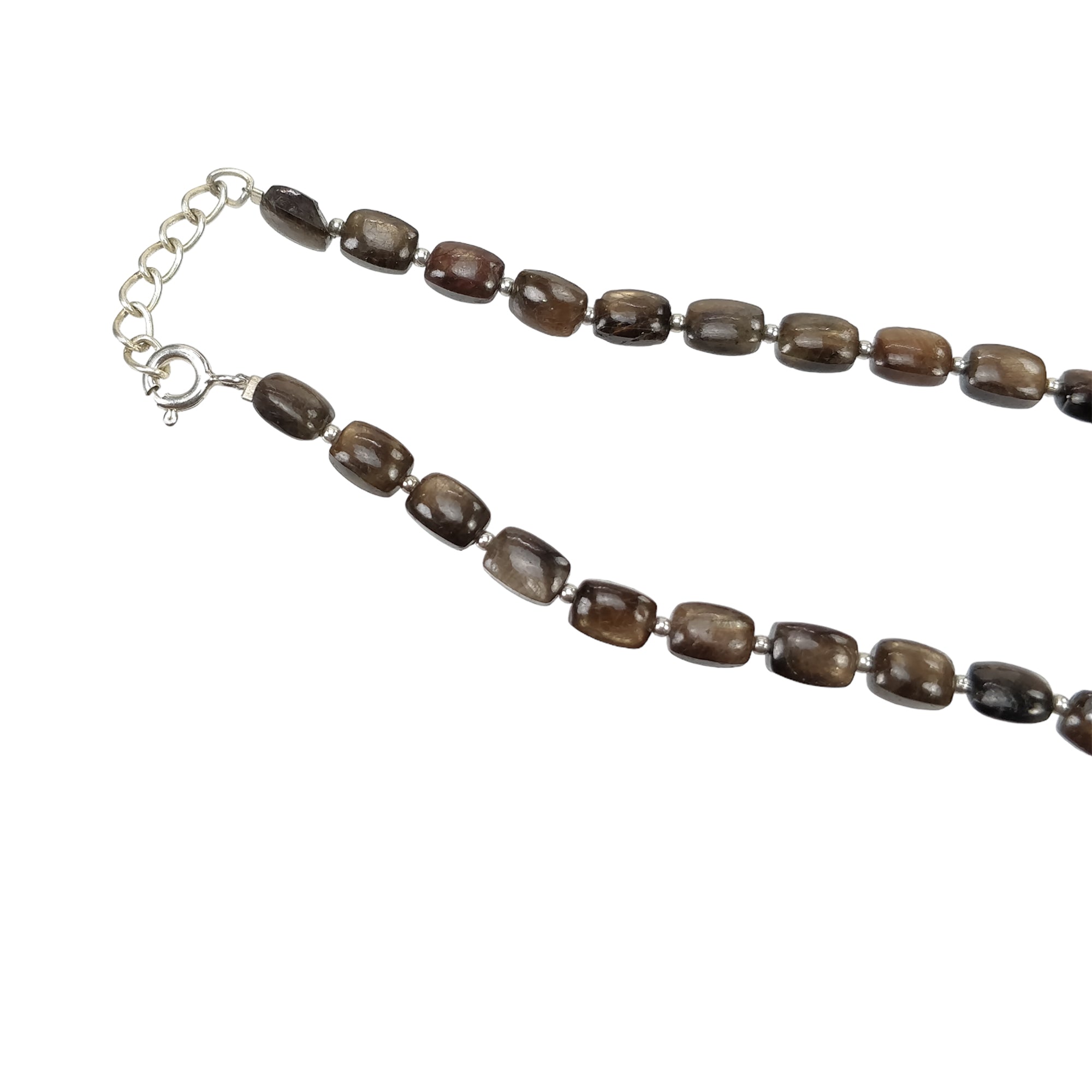 Natural Untreated Golden Brown Chocolate Sapphire Gemstone Necklace - 94.15cts Cushion Cut 925 Sterling Silver Jewelry (7x5mm, 18