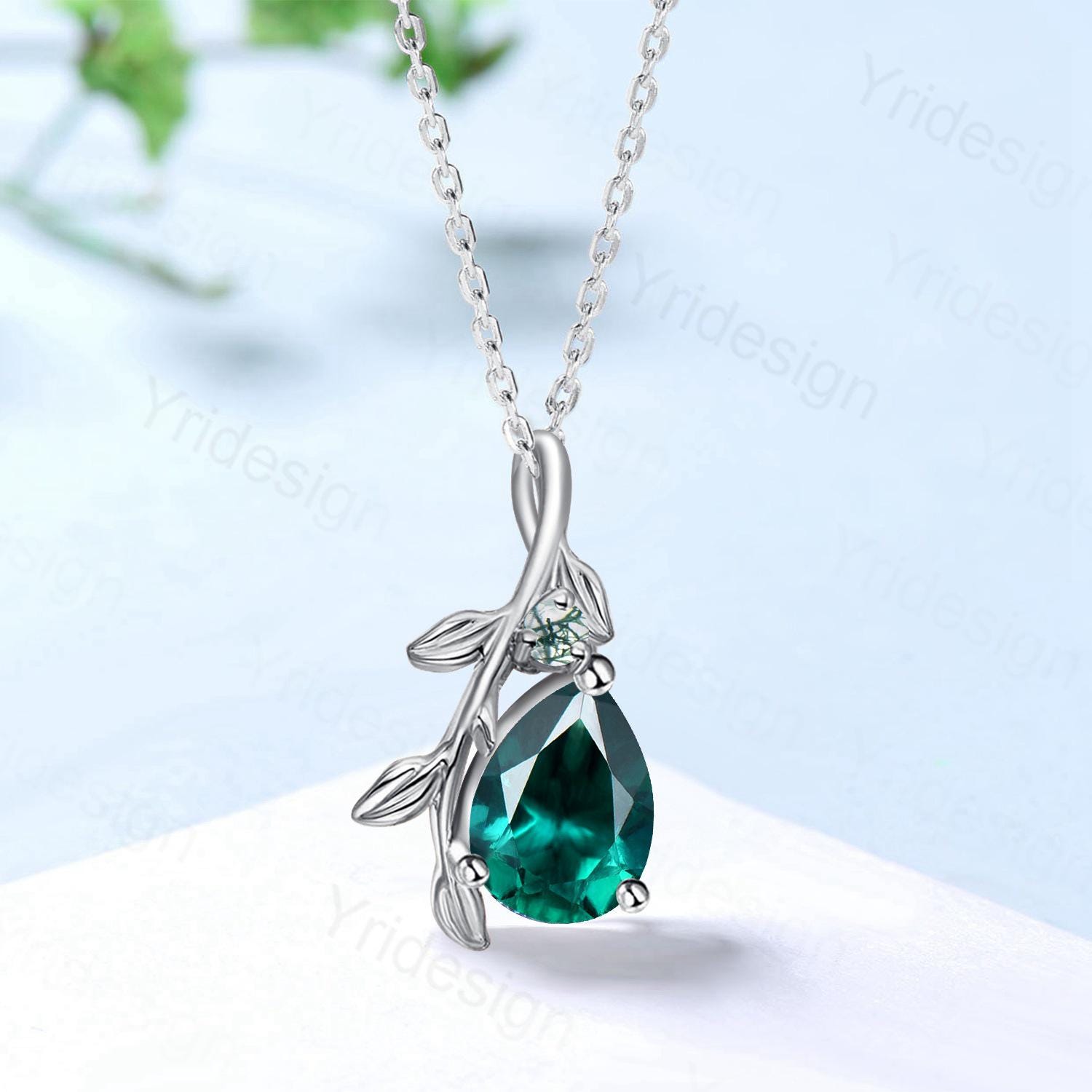 Natural Inspired Emerald Necklace - Elegant Twisted Leaf Vine Branch Pendant with Lab Emerald, May Birthstone Gift for Mom, Anniversary, Women - Perfect for Weddings, Parties & Special Occasions