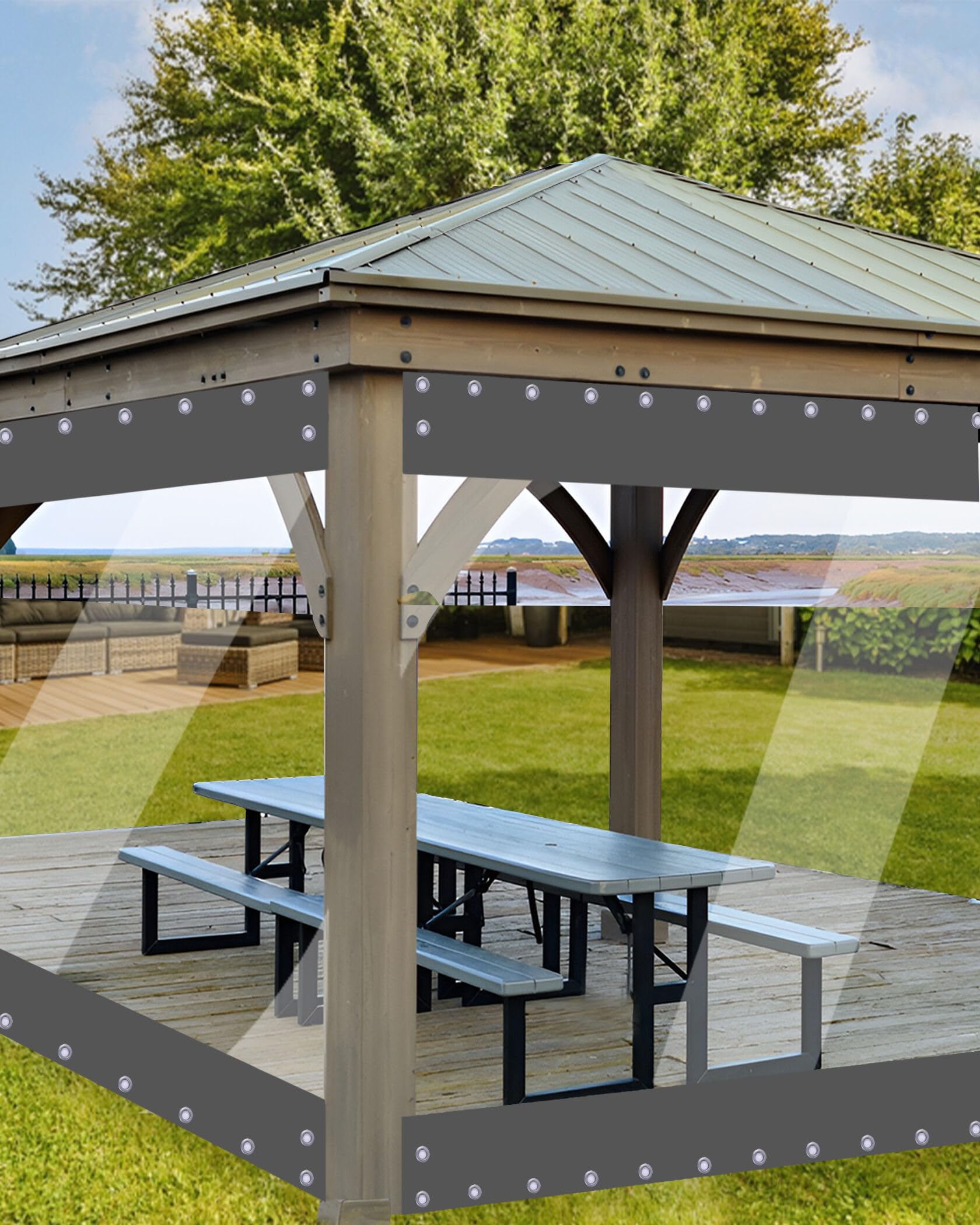 8' x 10' Heavy Duty Clear Vinyl Outdoor Curtains - 20oz Waterproof Transparent Tarp with Grommets for Patio, Gazebo, Balcony & Pergola Enclosure - Perfect for Weather Protection and Privacy in Outdoor Spaces