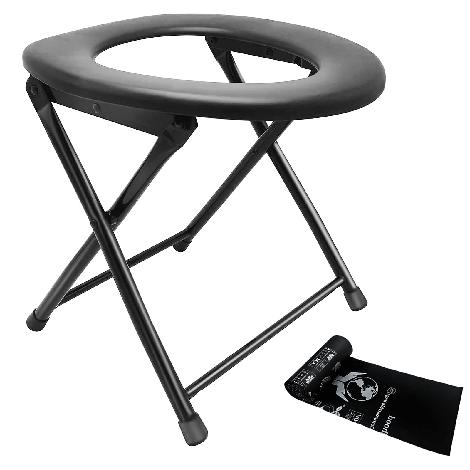 Landhood Portable Folding Toilet Seat for Camping, Boating & Travel - Lightweight Commode Chair with 10 Pack Disposable Bags - Perfect for Outdoor Adventures, RV Trips & Emergency Use