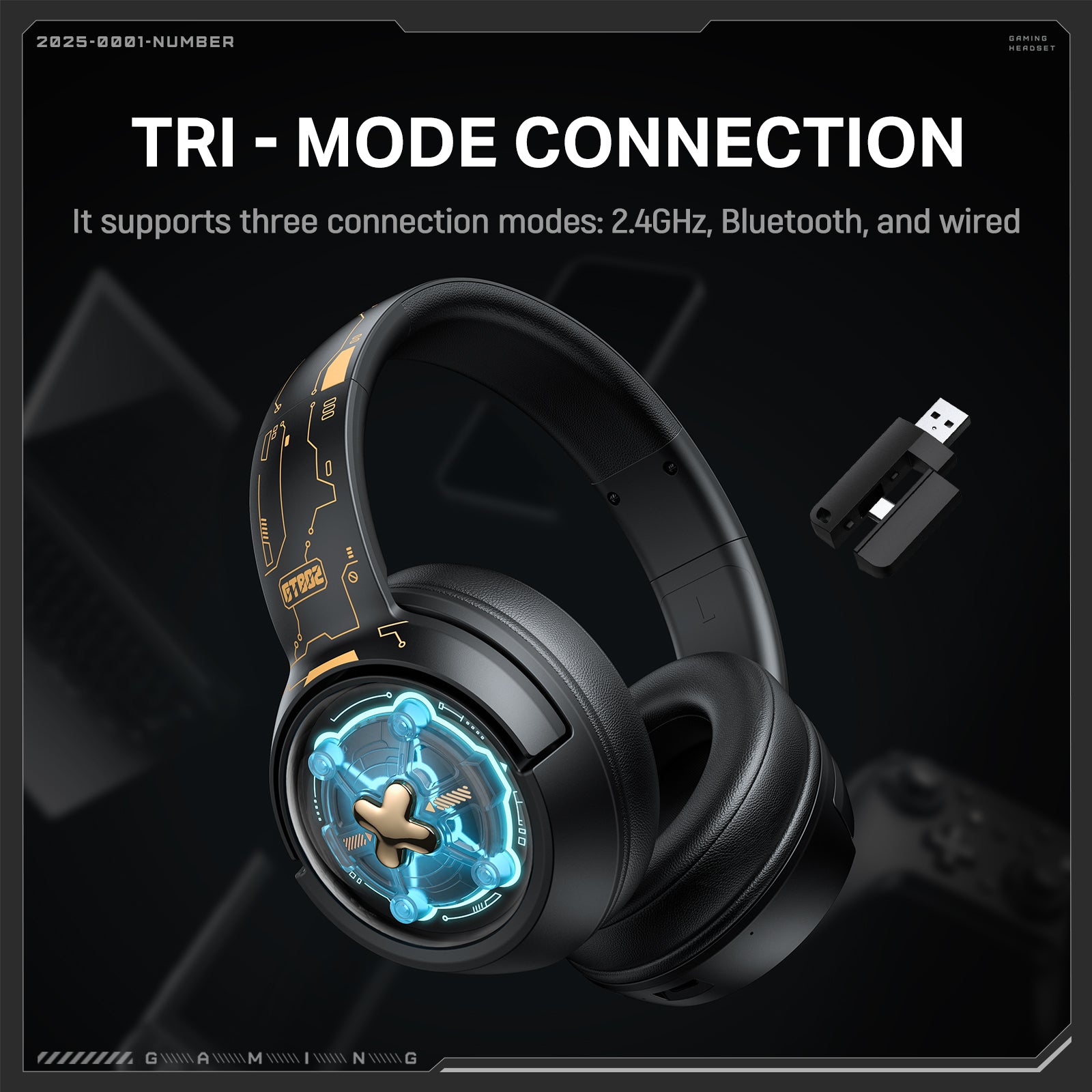 ONIKUMA GT802 Wireless Gaming Headset with Tri-Mode Connectivity (2.4GHz/Bluetooth/Wired), RGB Lighting, 1000mAh Battery - Perfect for PC, PS5, Xbox & Mobile Gaming