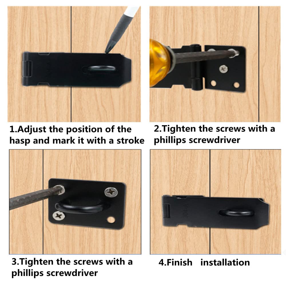5 Inch Stainless Steel Padlock Hasp Latch - 2 Pack Black Matte Gate & Door Lock Clasp - Heavy Duty Security for Sheds, Gates, Fences & Storage Units