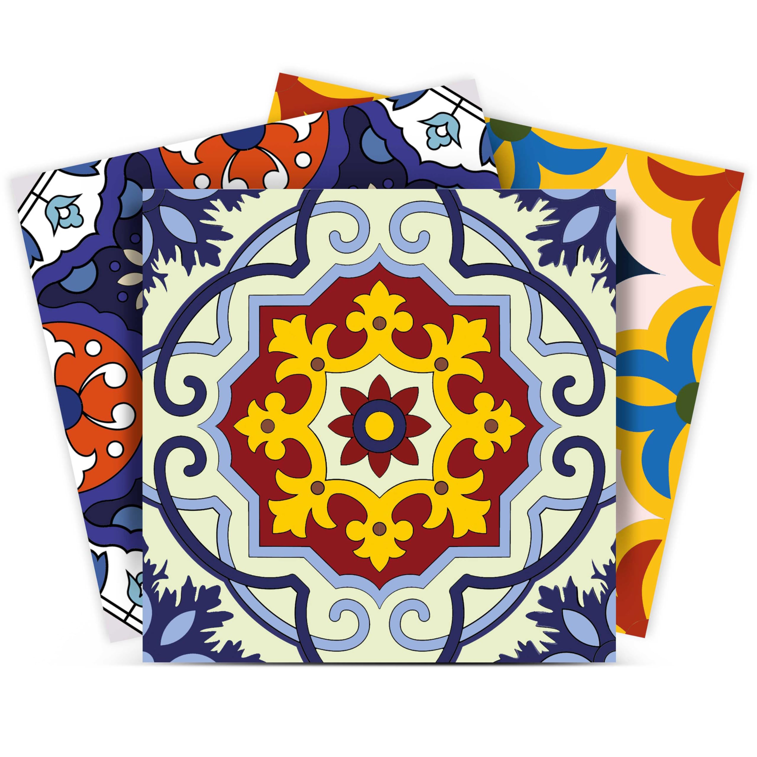 Mi Alma 24-Piece Talavera Tile Stickers - 8x8 Inch Peel and Stick Wall Decals for Easy Application | Perfect for Bathroom & Kitchen Tile Decor, Spanish Style Home Renovation