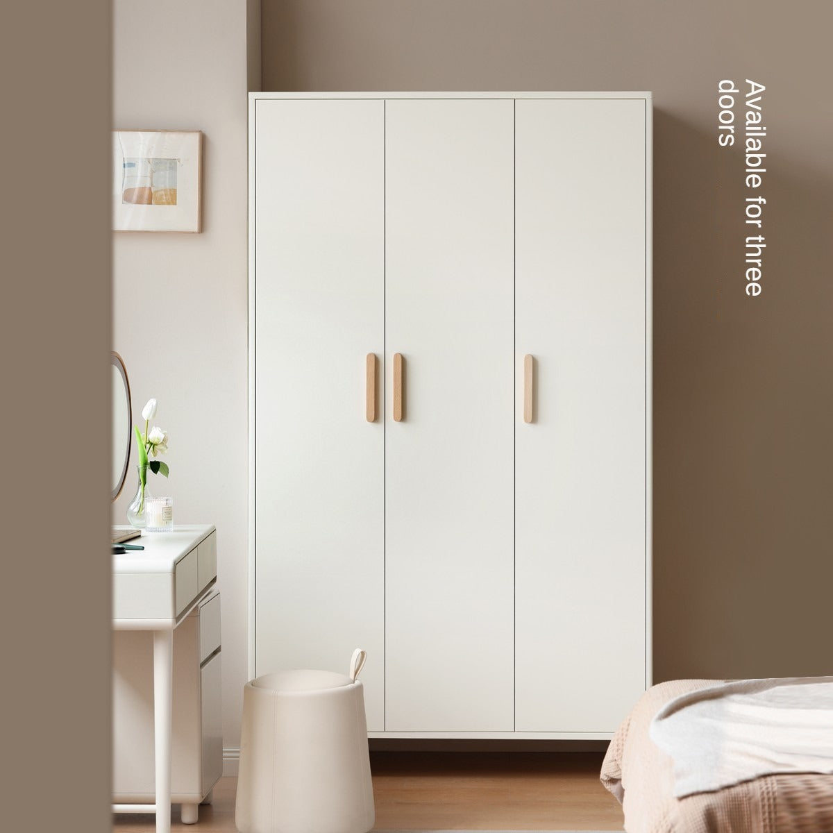Pine Solid Wood Wardrobe - Cream Style Modern Closet for Bedroom, Living Room & Office Storage