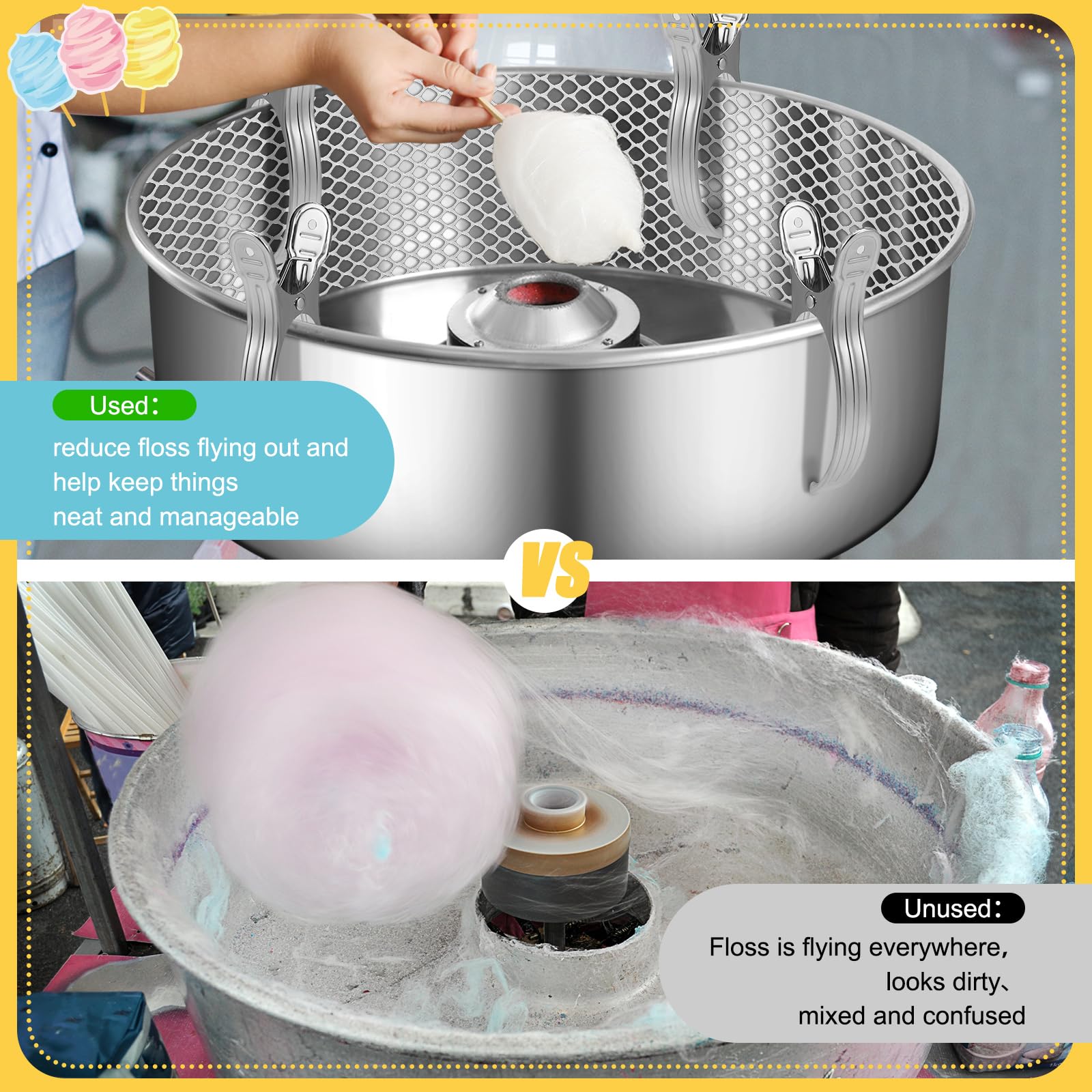 Juexica 3-Piece Cotton Candy Mesh & Clip Stabilizer Kit - Includes 3 Cotton Candy Meshes & 12 Clip Stabilizers - Candy Making Supplies for Cotton Candy Machines - Perfect for Parties, Carnivals & Home Use