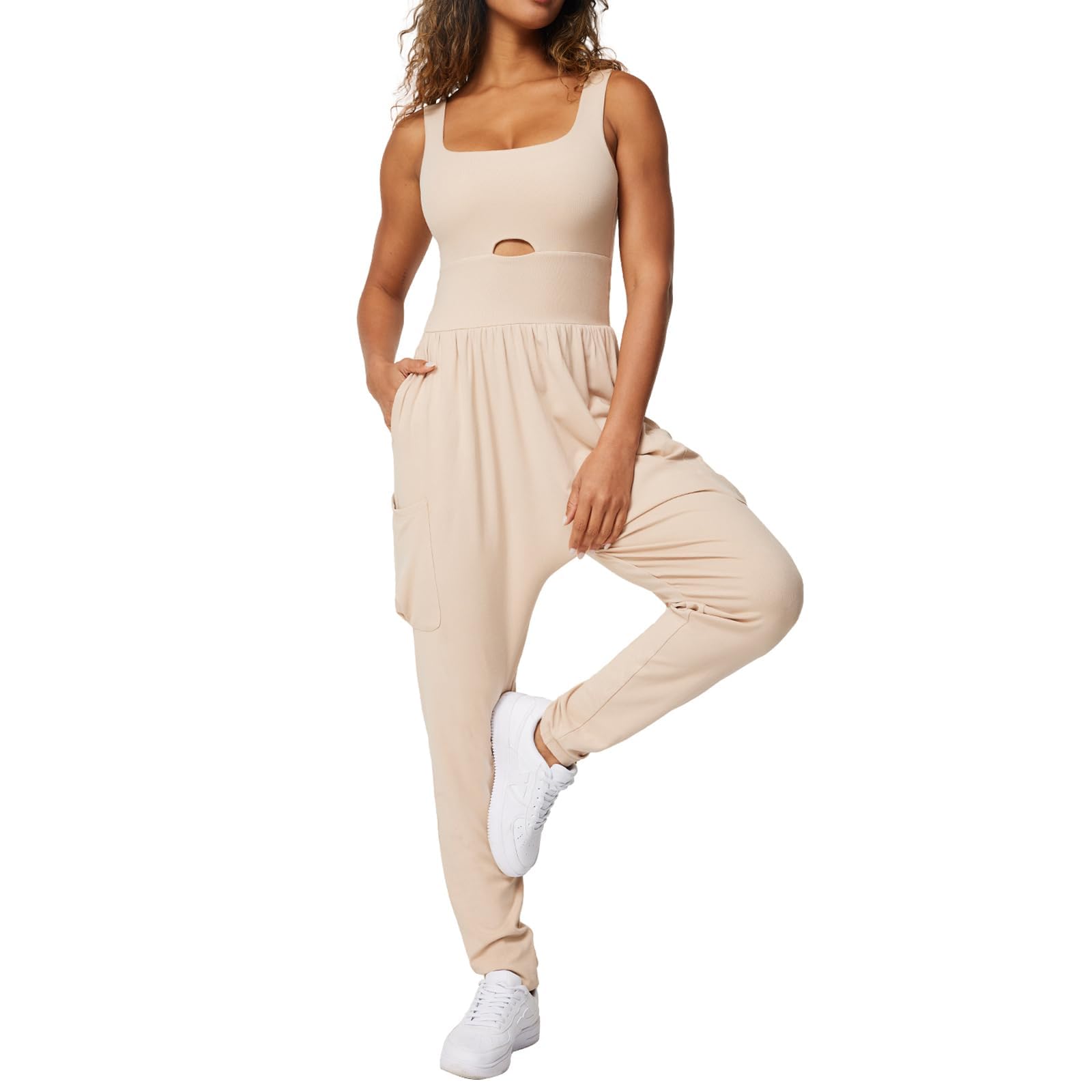Women's Casual Summer Jumpsuit - Sleeveless Loose Romper with Pockets | Yoga Harem Overalls for Outdoor Activities, Beach Wear & Lounge Comfort
