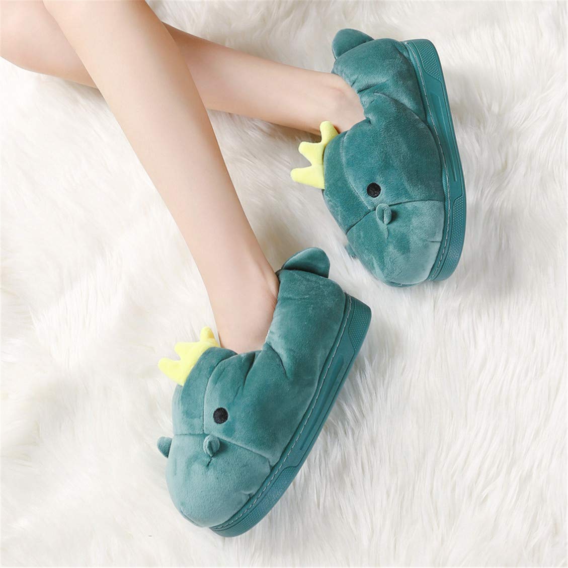 Women's Cozy Cotton Dinosaur Slippers - Plush Animal House Shoes for Indoor Comfort - Perfect for Relaxing at Home, Lounging & Gift Giving
