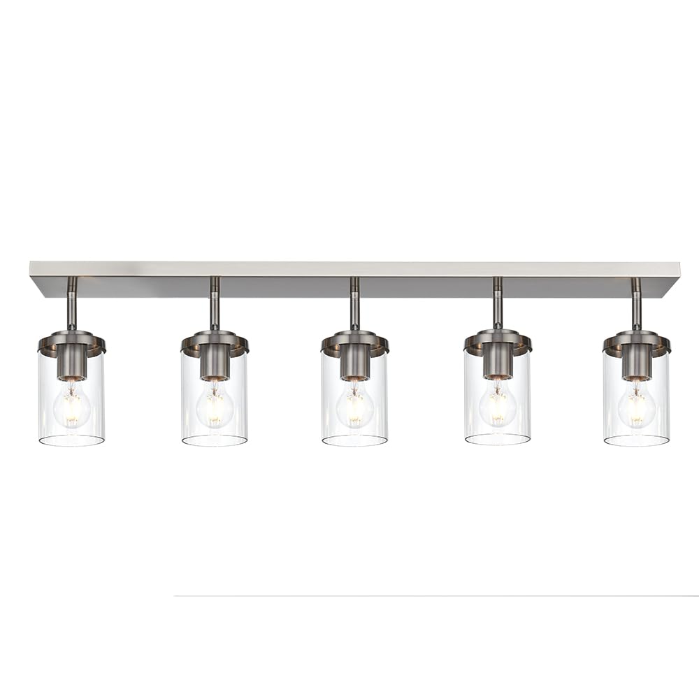 BONLICHT Modern 5-Light Adjustable Track Lighting Fixture - Brushed Nickel Semi Flush Mount Ceiling Light with Clear Glass Shade - Perfect for Kitchen, Vanity Mirror, and Industrial Indoor Wall Lighting