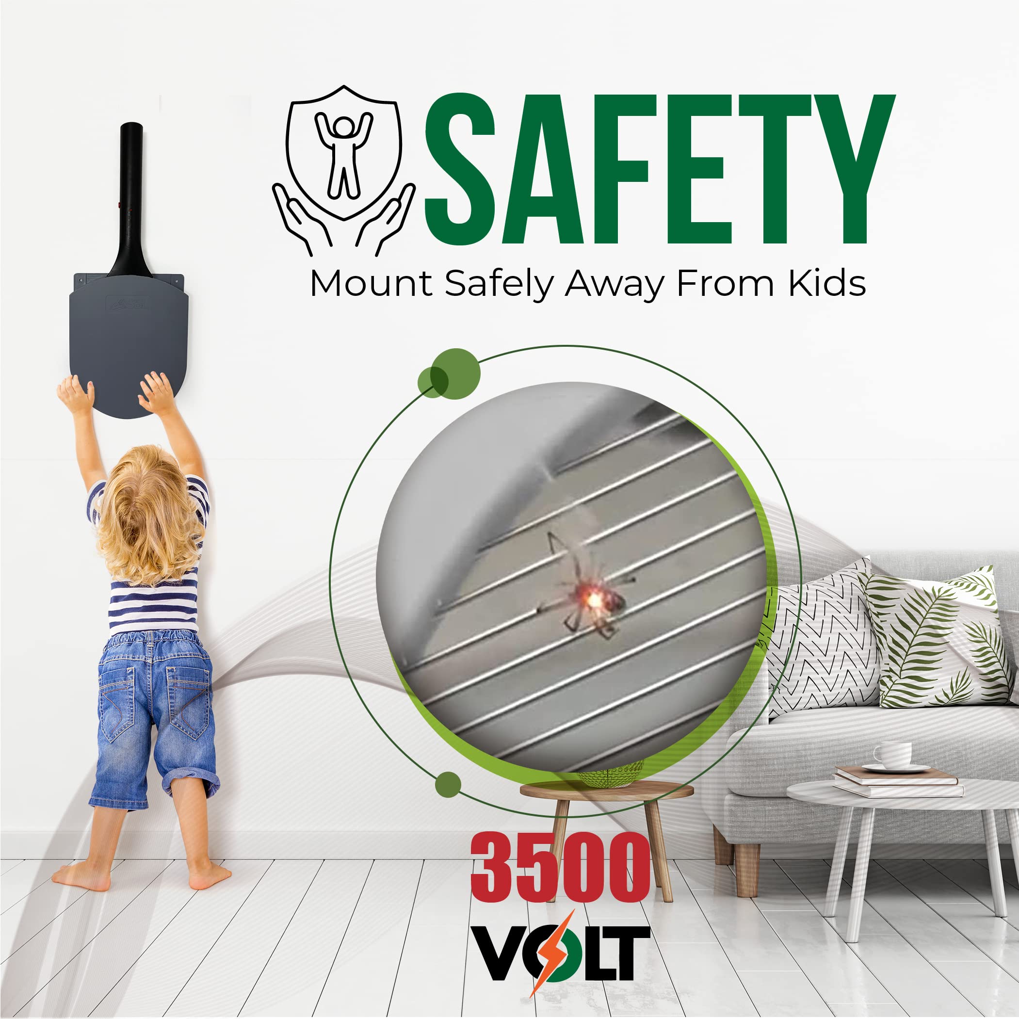 Electric Fly Swatter Racket - Mosquito Zapper Bat with Wall Mount Case | Rechargeable Bug Zapper for Indoor & Outdoor Use | Gray & Black (1 Pack) | Perfect for Home, Camping, and Patio Pest Control