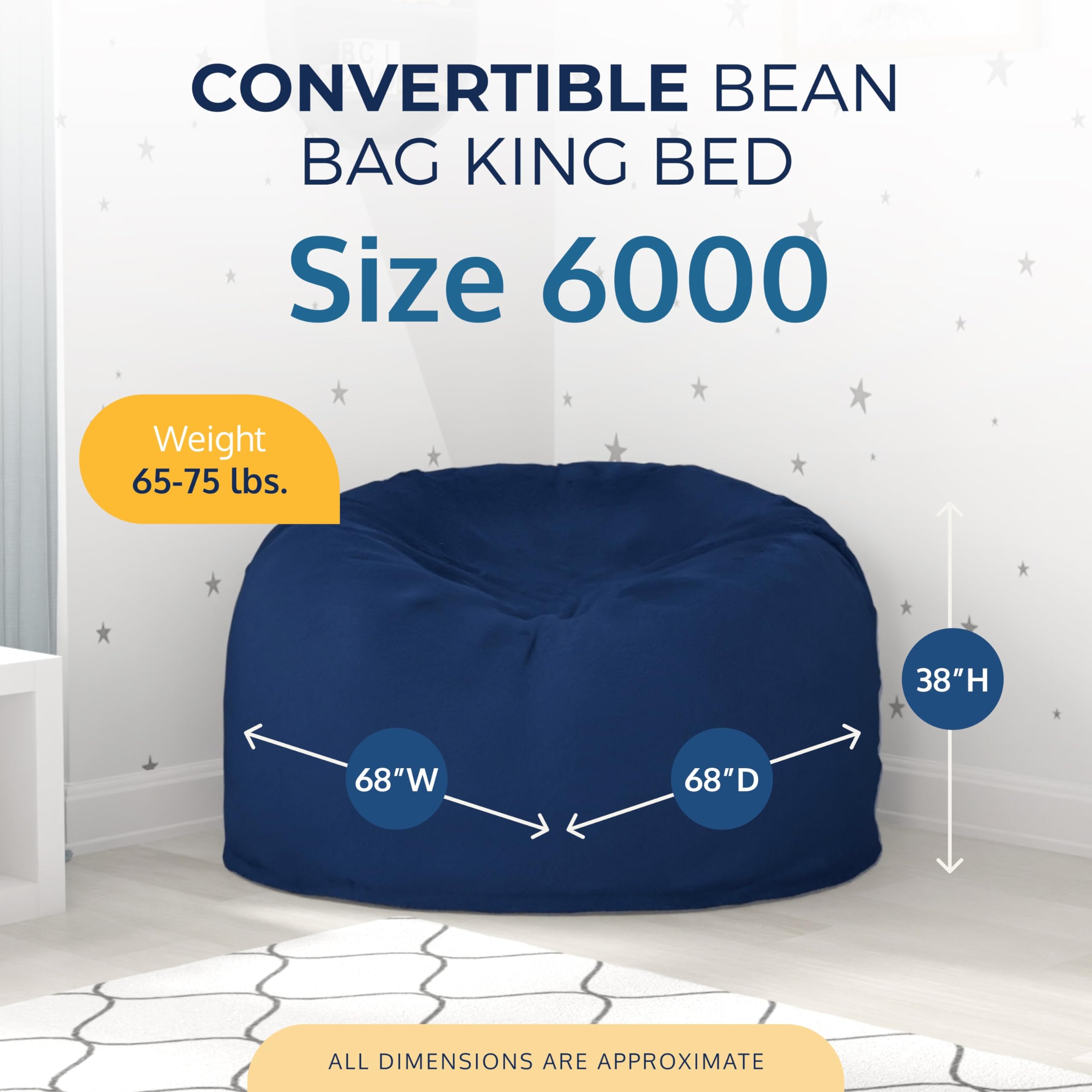 Ultimate Sack 6ft Oversized Bean Bag Chair with Footstool - Giant Comfortable Bean Bag Sofa for Adults, Lounge Chair & Loveseat - Navy Fur Fabric - Perfect for Living Room, Game Room & Dorm Relaxation