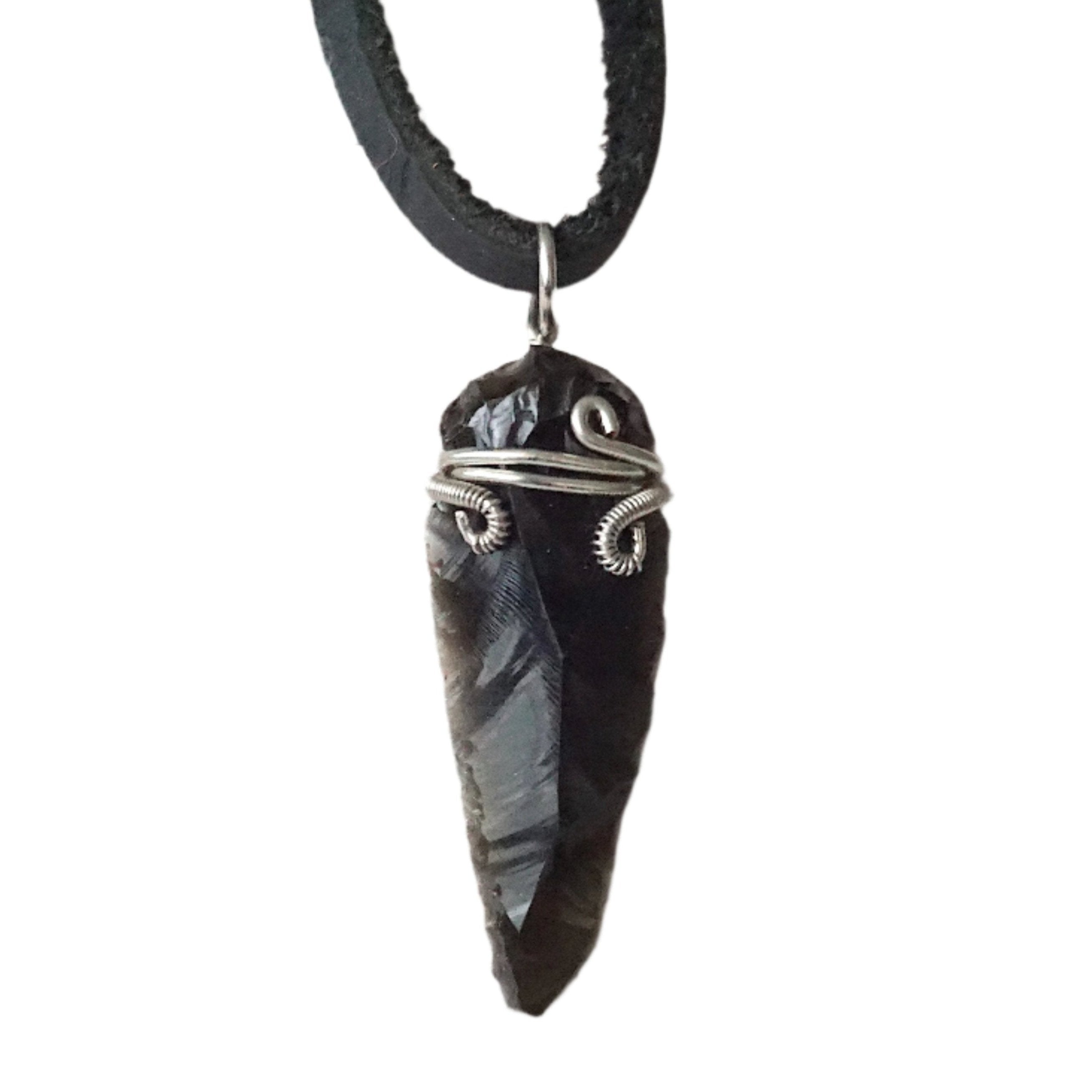Obsidian Arrowhead Pendant Necklace - Dark Silver Gothic Jewelry for Men & Women | Perfect for Spiritual Protection, Meditation & Boho Fashion