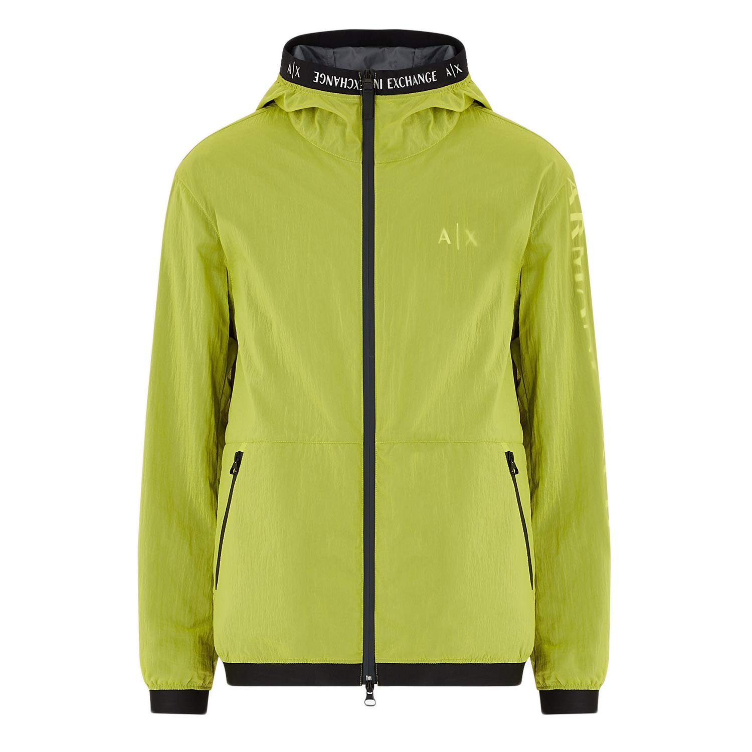 Armani Exchange Men's Tape Hood Zip Up Jacket with Reflective Logo - Stylish Casual Outerwear for Urban Streetwear & Nighttime Visibility
