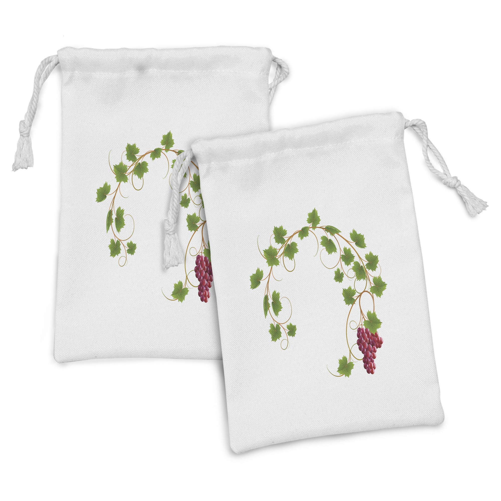 Ambesonne Vineyard Fabric Pouch Set of 2 - Green & Purple Drawstring Bags with Ivy Branch & Wine Cluster Print (9