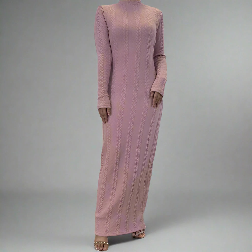 Muslim Women's Knitted Cotton Abaya Inner Dress - Modest Islamic Prayer Dress for Home & Mosque Wear