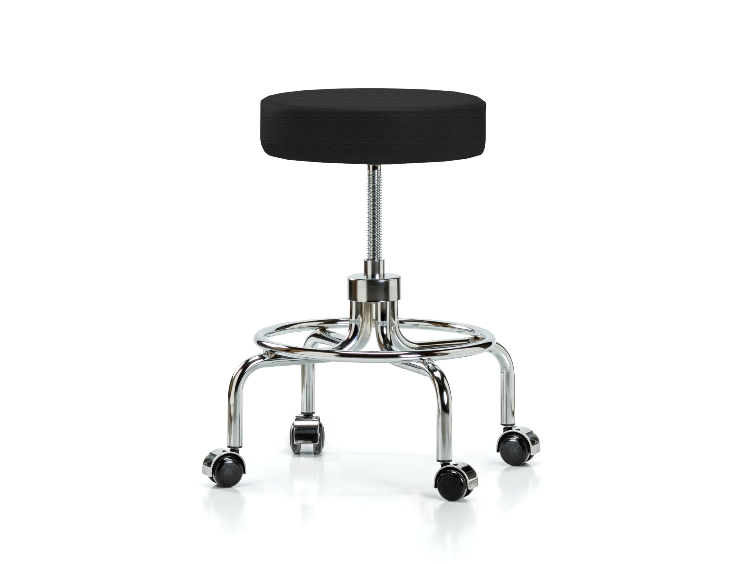 Retro Rolling Exam Stool with Wheels - Black Fabric Perch Stool for Hardwood & Tile Floors - Perfect for Medical Offices, Classrooms & Home Workspaces