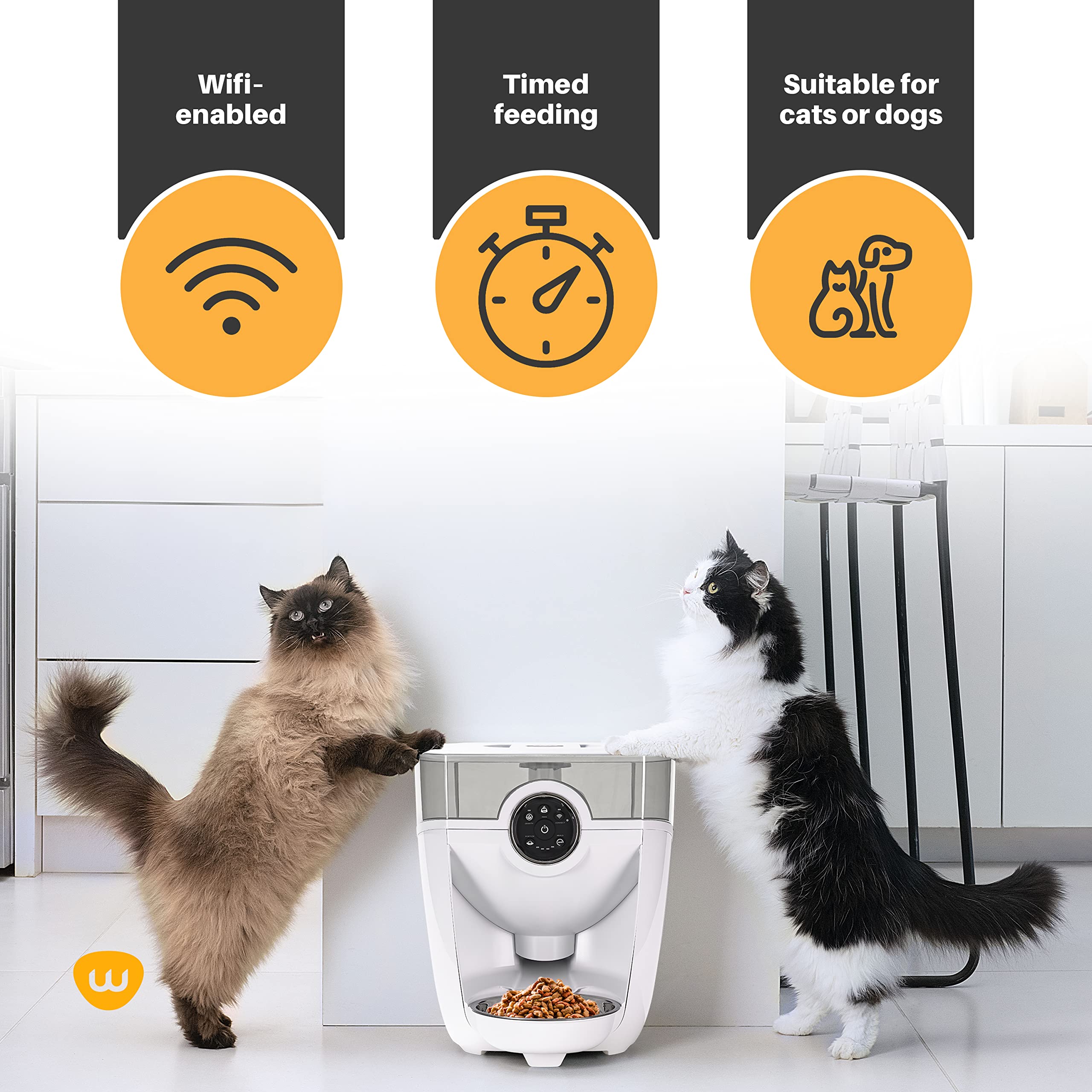 Whisker Feeder-Robot - Smart Automatic Pet Feeder for Cats & Dogs with Backup Battery, Clear Hopper (White) | USA Designed & Assembled | Remote Feeding via App for Home, Travel & Office Use