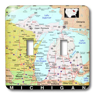 3D Printed Michigan Map Light Switch Cover - Colorful Cities & Roads Design - Perfect for Home, Office & Dorm Decor