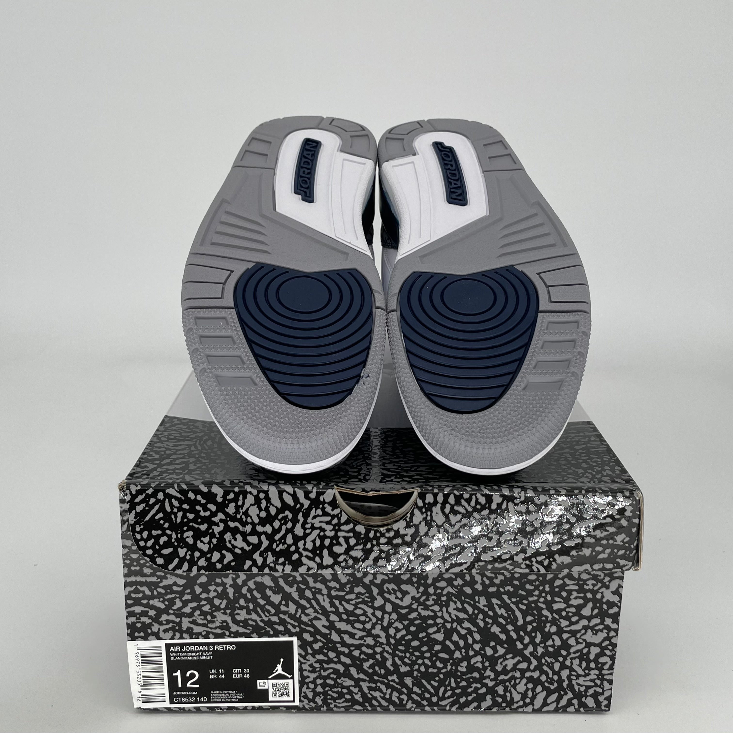 AIR JORDAN 3 Retro Midnight Navy Men's Basketball Shoes Size 12 (CT8532-140) - Perfect for Streetwear & Court Performance