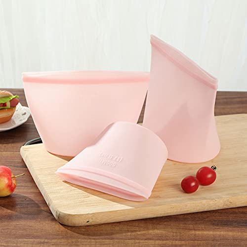 Eco-Friendly Reusable Food Storage Bags 500ml - Leak Proof Freezer Bags, Biodegradable Ziplock Sandwich Bags for Lunch, Snacks & Fruits | Perfect for Picnics, Travel, Home Organization & Meal Prep (Pink)