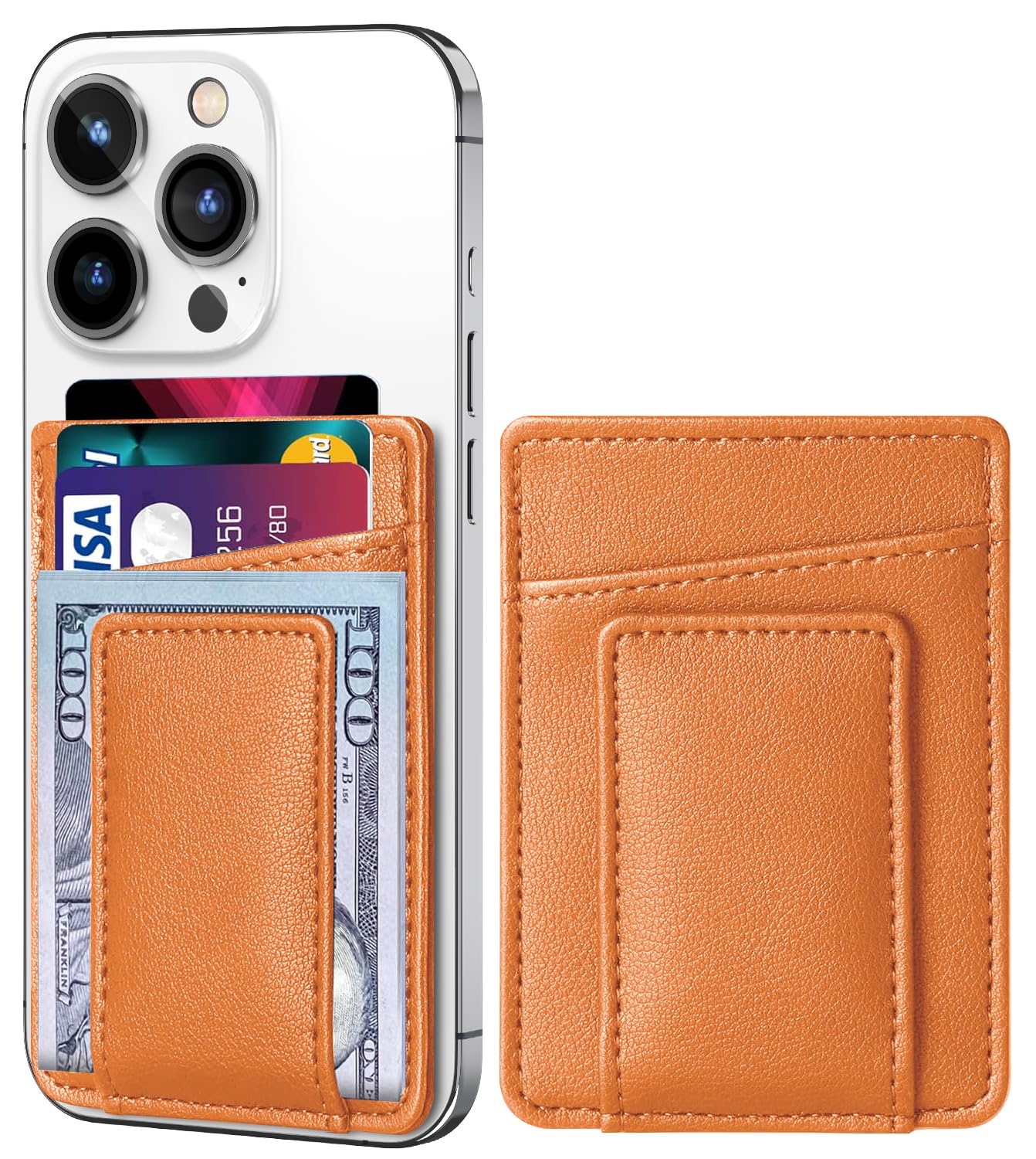 Magnetic Card Wallet Holder for iPhone 16/15/14/13/12 Series - Slim Leather Wallet Case Compatible with iPhone 16 Pro/15 Pro/14 Pro/13 Pro/12 Pro - Secure RFID Protection - Perfect for Daily Use, Travel & Business (Brown)