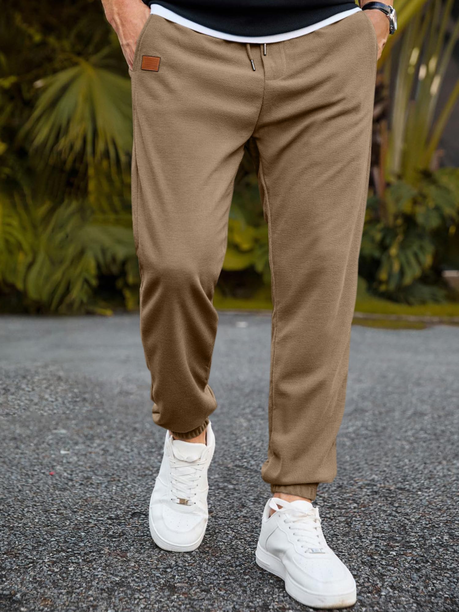 JMIERR Men's Waffle Knit Sweatpants - Stretch Waist Drawstring Joggers with Pockets | Tapered Casual Gym Pants for Workout & Lounge Wear