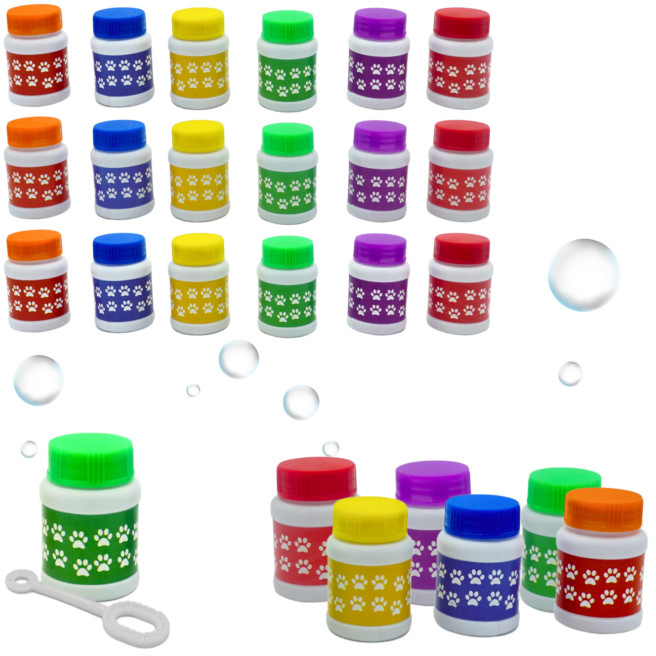 4E's Novelty Paw Print Bubble Bottles - Pack of 24 Mini Bubbles (1 FL oz) - Fun Bubble Wand Blowing Toys for Kids, Boys & Girls - Perfect for Dog Themed Parties, Birthday Favors, Outdoor Play & Summer Activities