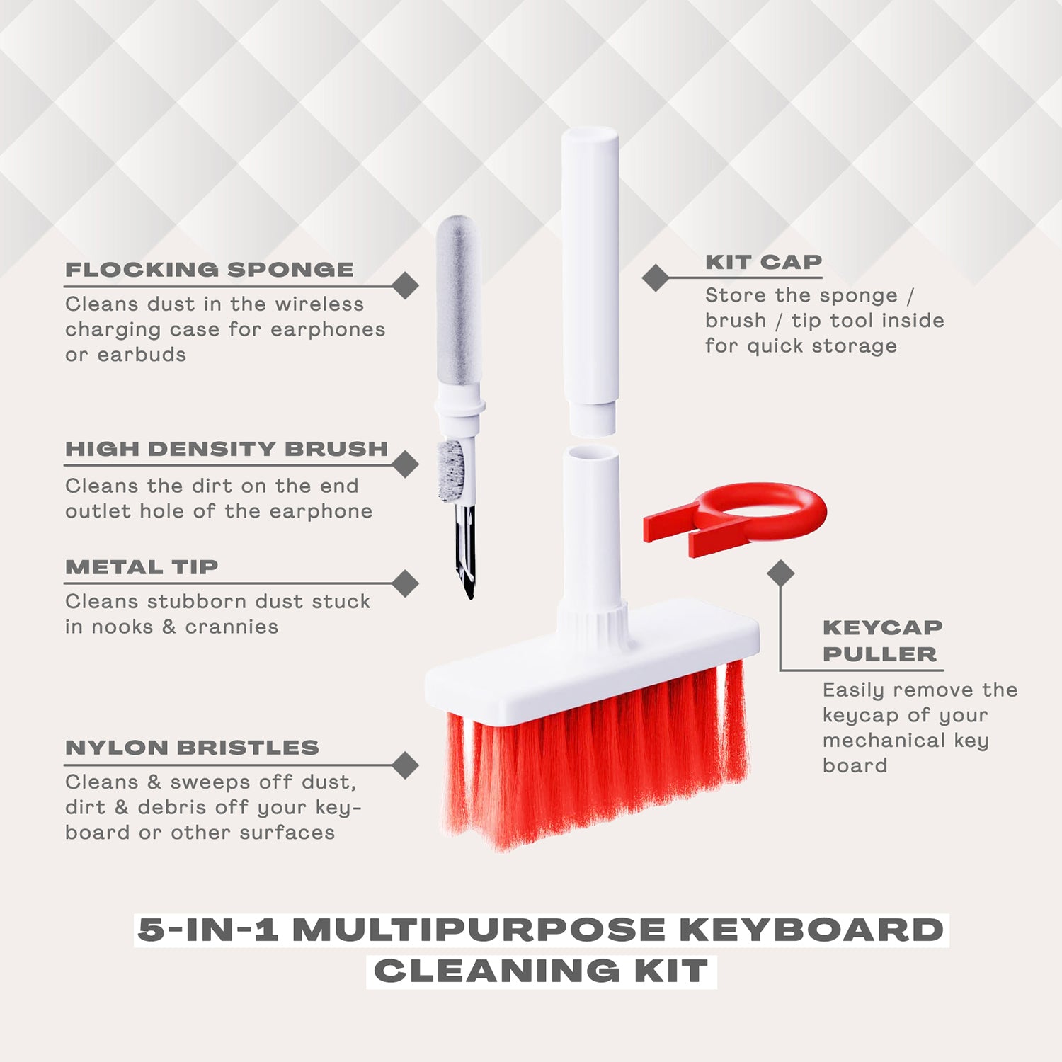 5 in 1 Laptop Keyboard Cleaner Kit - Soft Brush Cleaning Tool for Computers, Bluetooth Earbuds, Phones, Tablets & Cameras | Perfect for Office, Home & Travel Use
