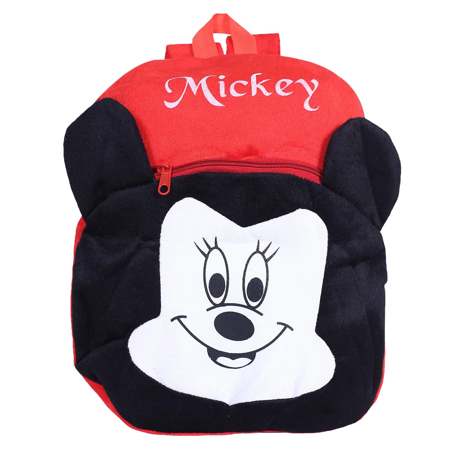 Kuber Industries Disney Mickey Mouse Backpack for Kids - 2 Compartment Velvet School Bag with Adjustable Straps, Red & Black - Perfect for School, Travel, and Daily Use