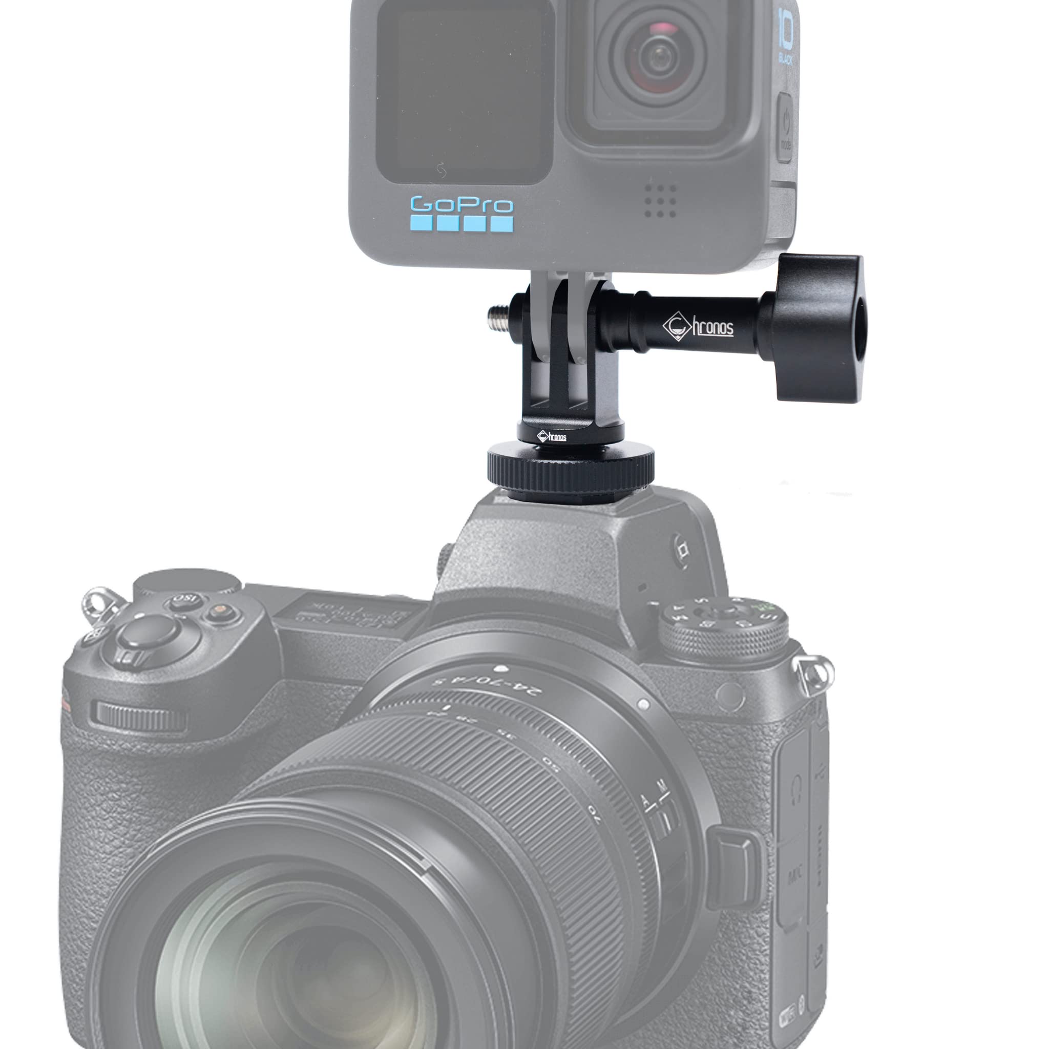 Chronos Aluminum Alloy CNC Tripod Mount Adapter - Hot Shoe to DSLR Camera Flash & GoPro Mount with Thumbscrew - Compatible with GoPro Hero 10/9/8/7/6/5/4, Max & DJI Osmo Action - Perfect for Vlogging, Photography & Action Camera Accessories