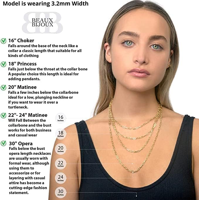 Beaux Bijoux Paperclip Chain Necklace for Women - Sterling Silver & 14k Gold Plated Trendy Layering Necklace | Adjustable Width & Length | Italian Crafted Fine Jewelry | Perfect for Everyday Wear, Office Style & Gift Giving