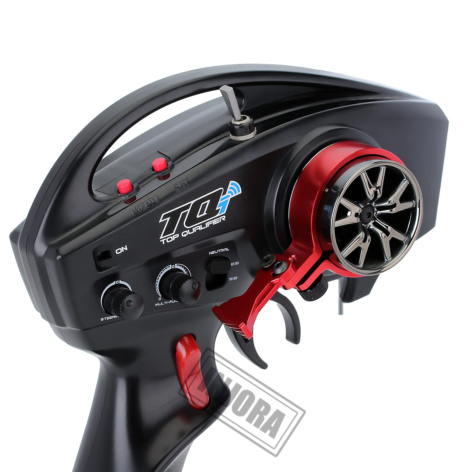 INJORA RC Car Steering Wheel Trigger One-Handed Control Adapter Kit - Compatible with TQI Remote Controller, TRX4, TRX6, Slash, Summit - Red | Perfect for RC Racing, Crawling & Off-Road Adventures