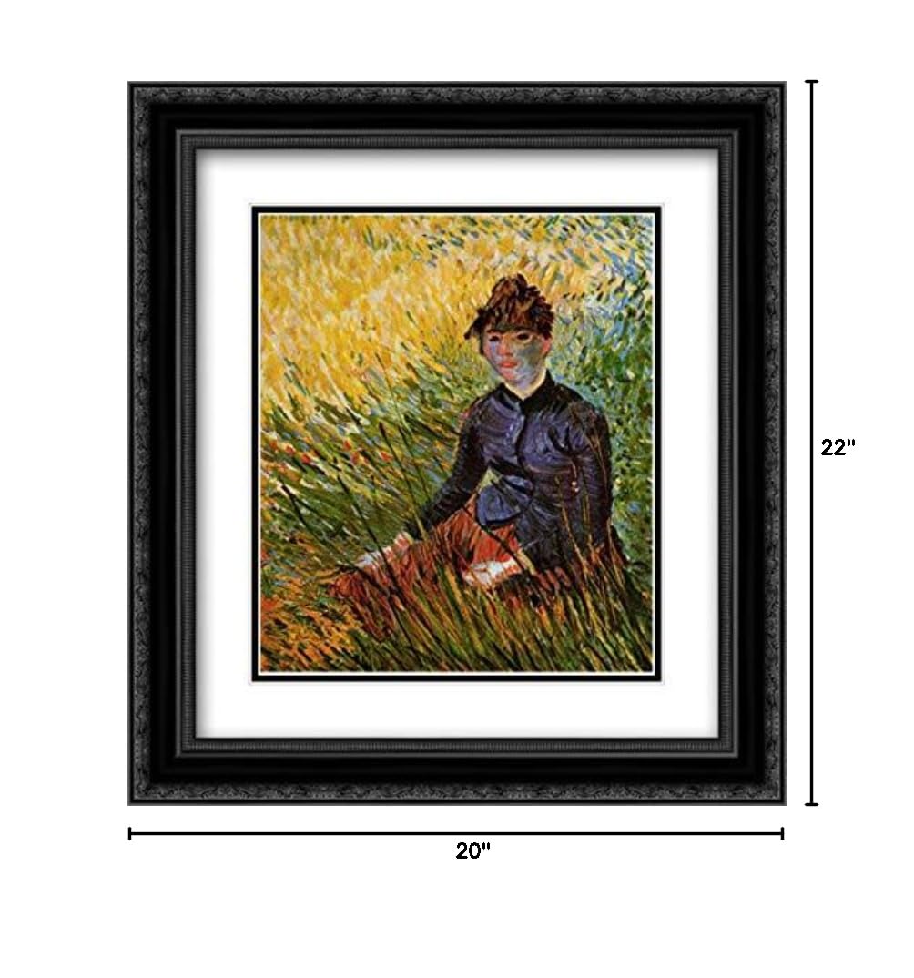 Vincent van Gogh Museum Art Print - 20x22 Black Ornate Framed Double Matted Wall Decor for Living Room, Bedroom & Office | Woman Sitting in Grass Fine Art Reproduction