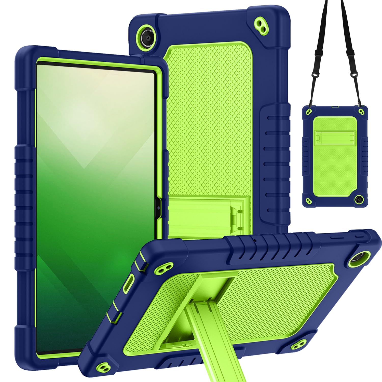 Shockproof Rugged Hybrid Case with Built-in Kickstand for Walmart Onn 11 Tablet Pro (11 Inch) - Navy/Green - Perfect for Kids, Travel & Home Use (Model:100110027, 2023 Version)