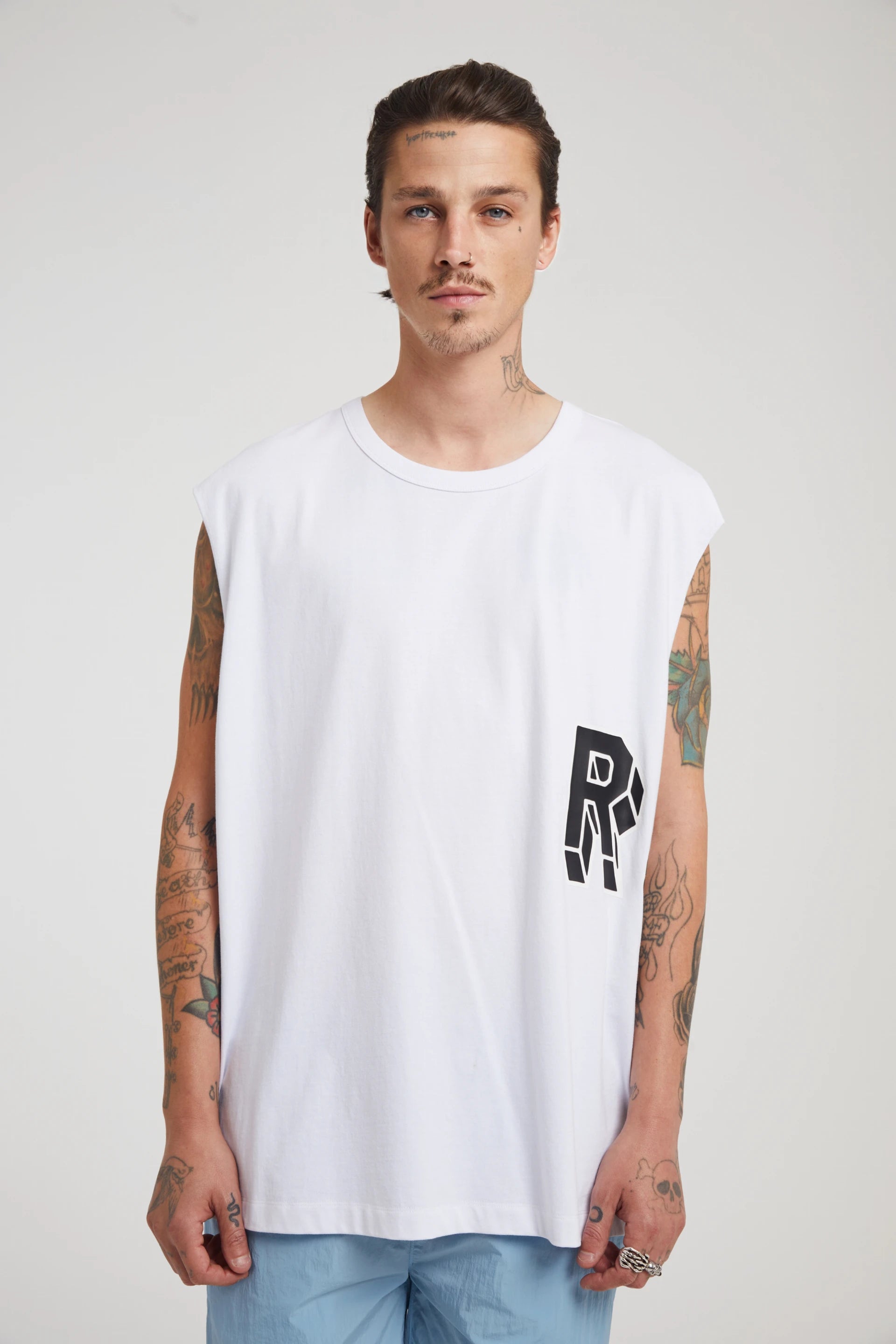 Men's Muscle Fit White Collegiate T-Shirt - Gym Workout & Casual Streetwear Style