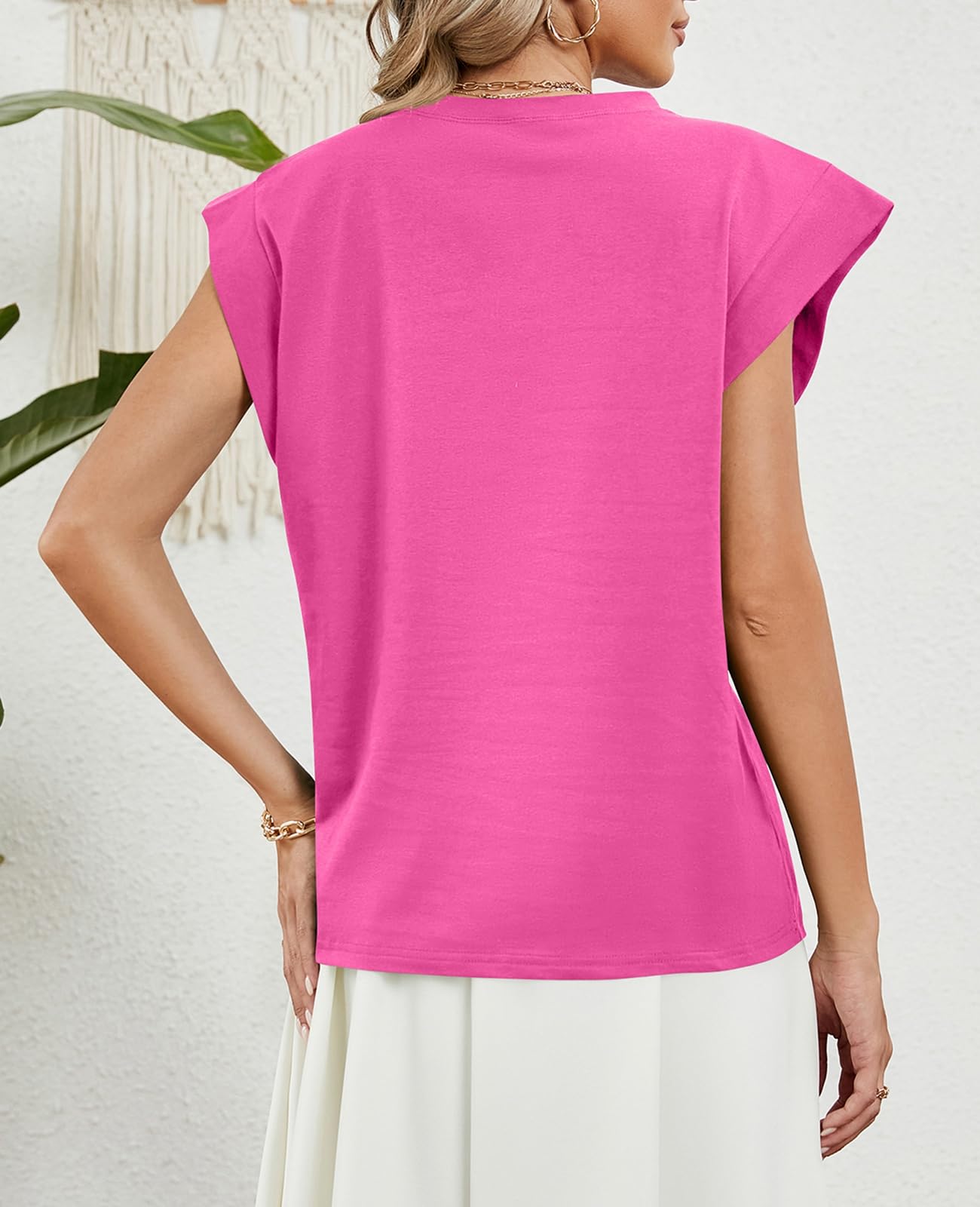 Women's Summer Cap Sleeve T-Shirts - Crew Neck Loose Fit Basic Tank Tops - Trendy 2024 Casual Tees for Beach, Travel & Everyday Wear