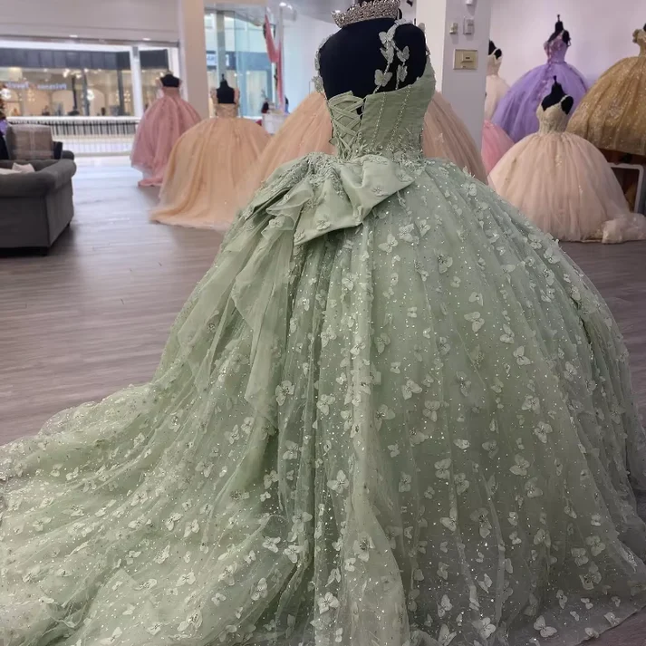 Elegant Green 3D Butterfly Quinceañera Dress for Sweet 16 | Ball Gown Style J4630 | Perfect for Quinceañeras, Sweet 16 Parties & Formal Dances