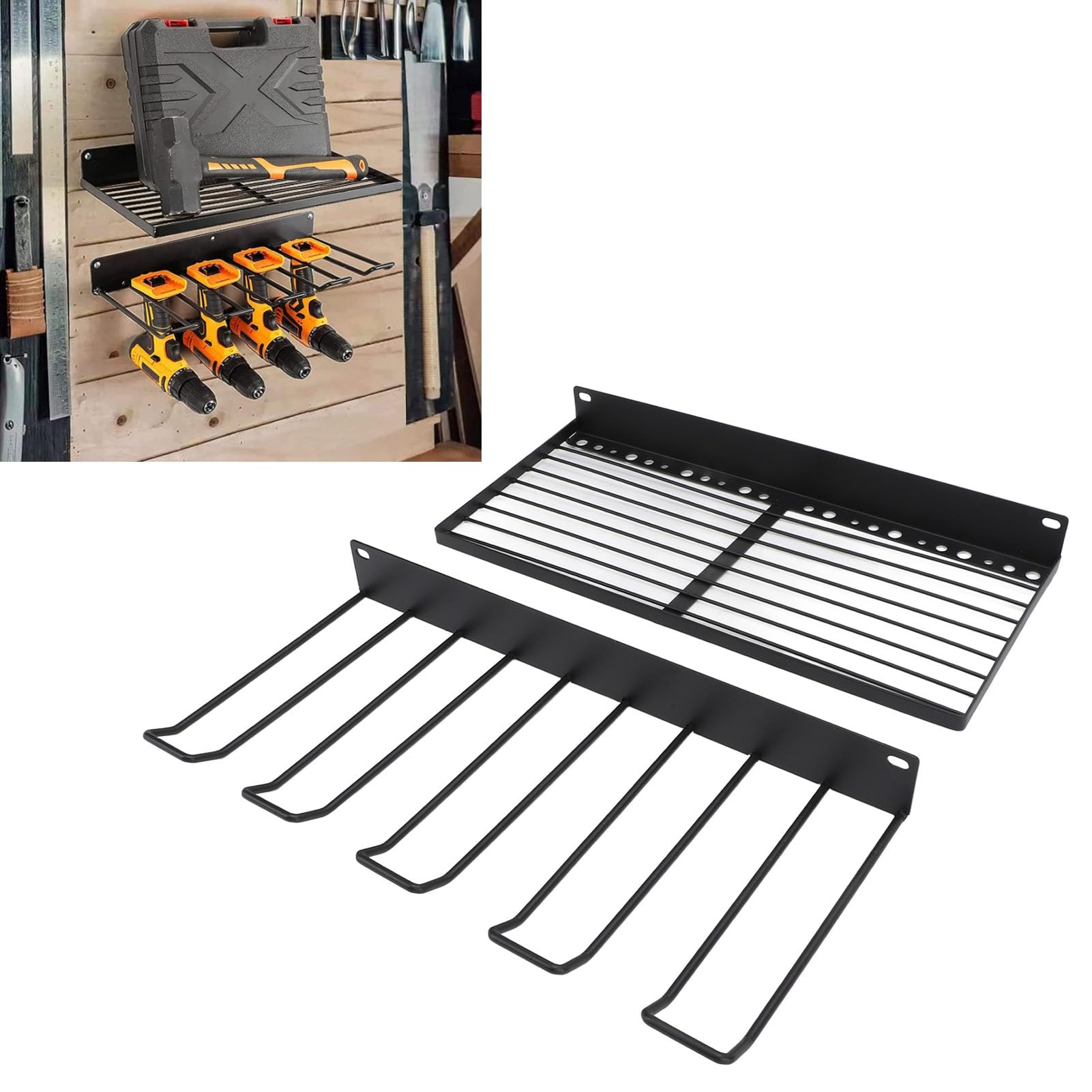 Heavy Duty Wall Mount Power Tool Organizer - 2 Layer Drill Holder Storage Rack with Large Capacity for Garage, Workshop & Shed | Perfect for Organizing Power Tools, Screwdrivers & DIY Equipment - Ideal for Home Improvement Projects & Professional Workspaces
