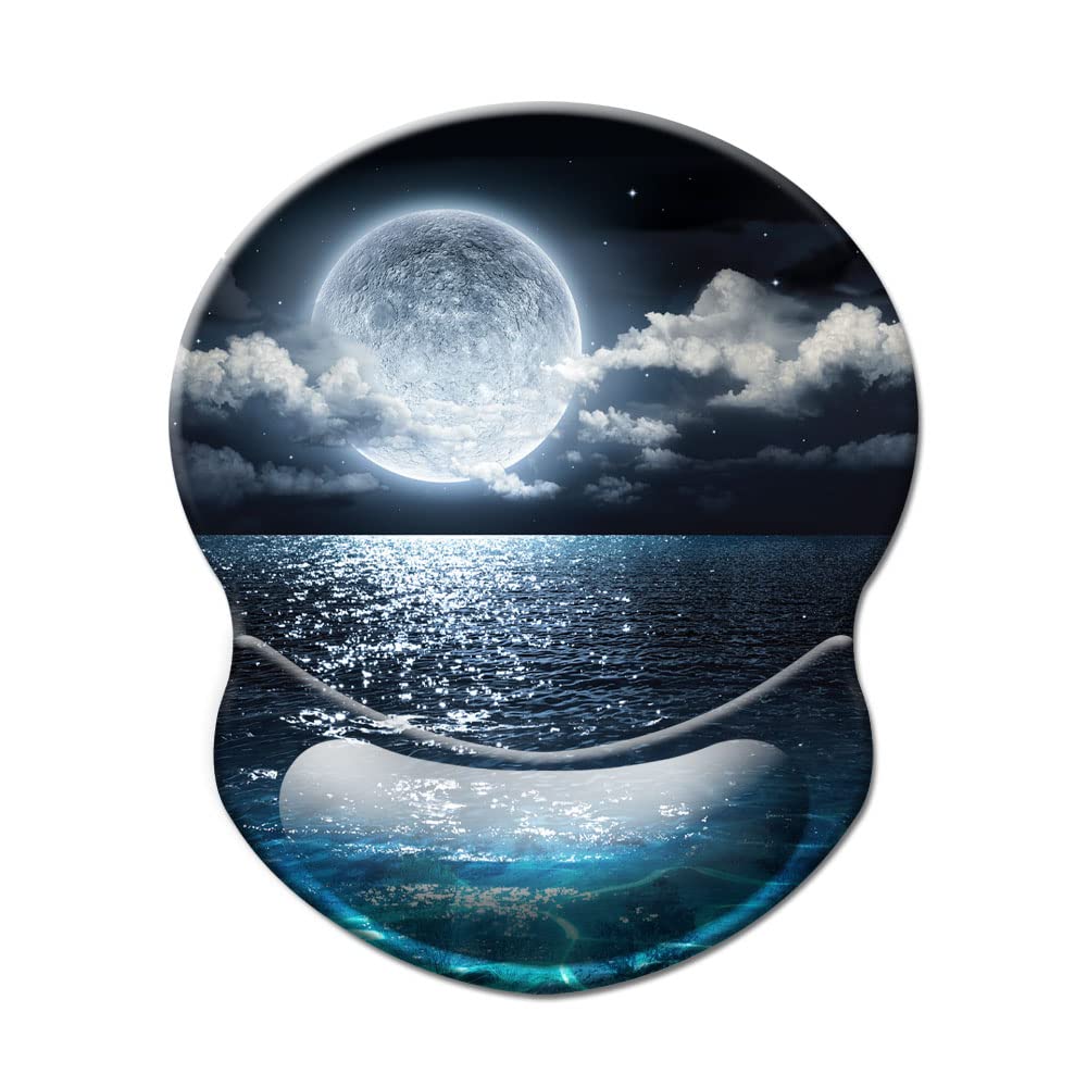 Ergonomic Mouse Pad with Wrist Support - Non-Slip Desk Mat for Office, Computer, Laptop & Mac - Durable, Comfortable & Lightweight Mousepad (Sea and Moon Design) - Perfect for Long Work Hours, Gaming & Typing