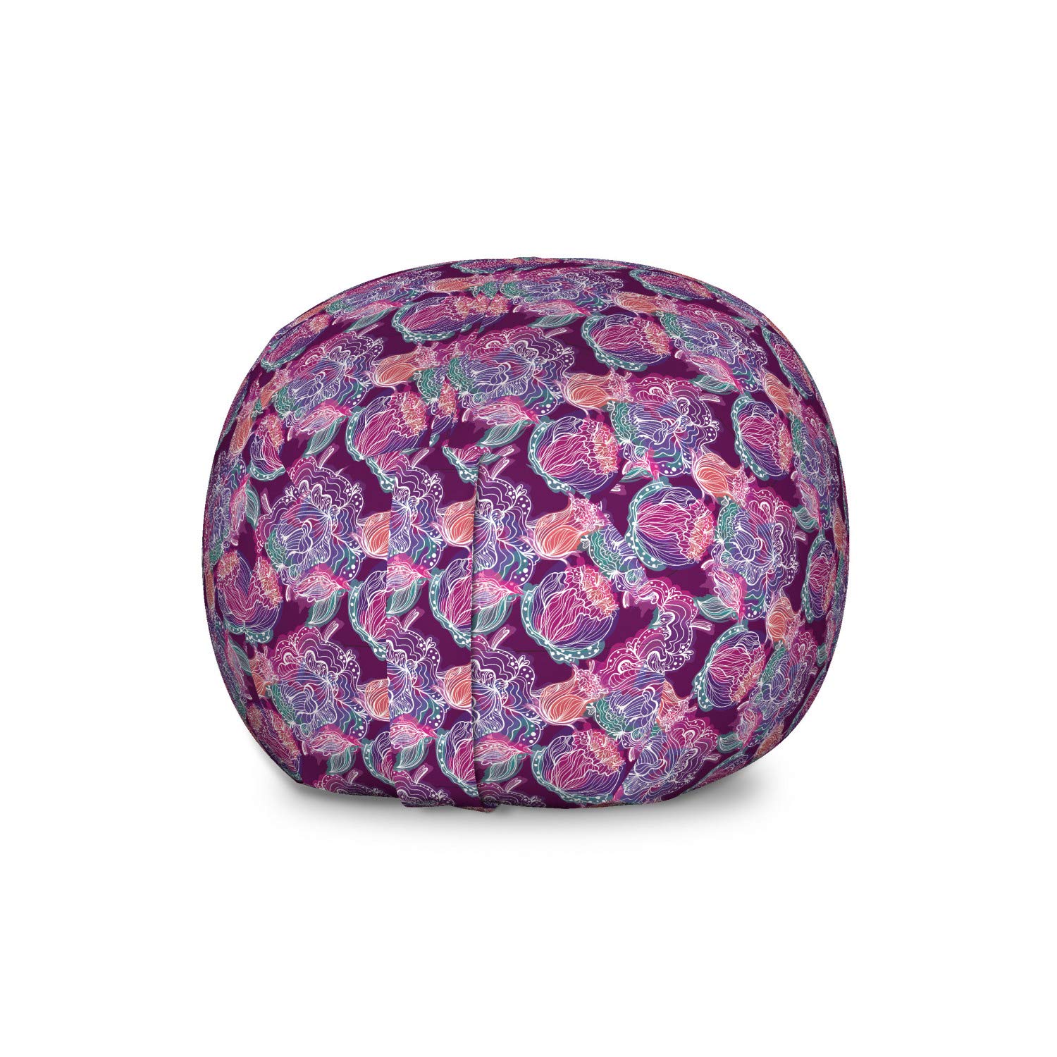 Ambesonne Floral Storage Toy Bag Chair - Colorful Peonies Design, Large Washable Stuffed Animal Organizer (Plum Multicolor) for Kids' Room, Nursery & Playroom Organization