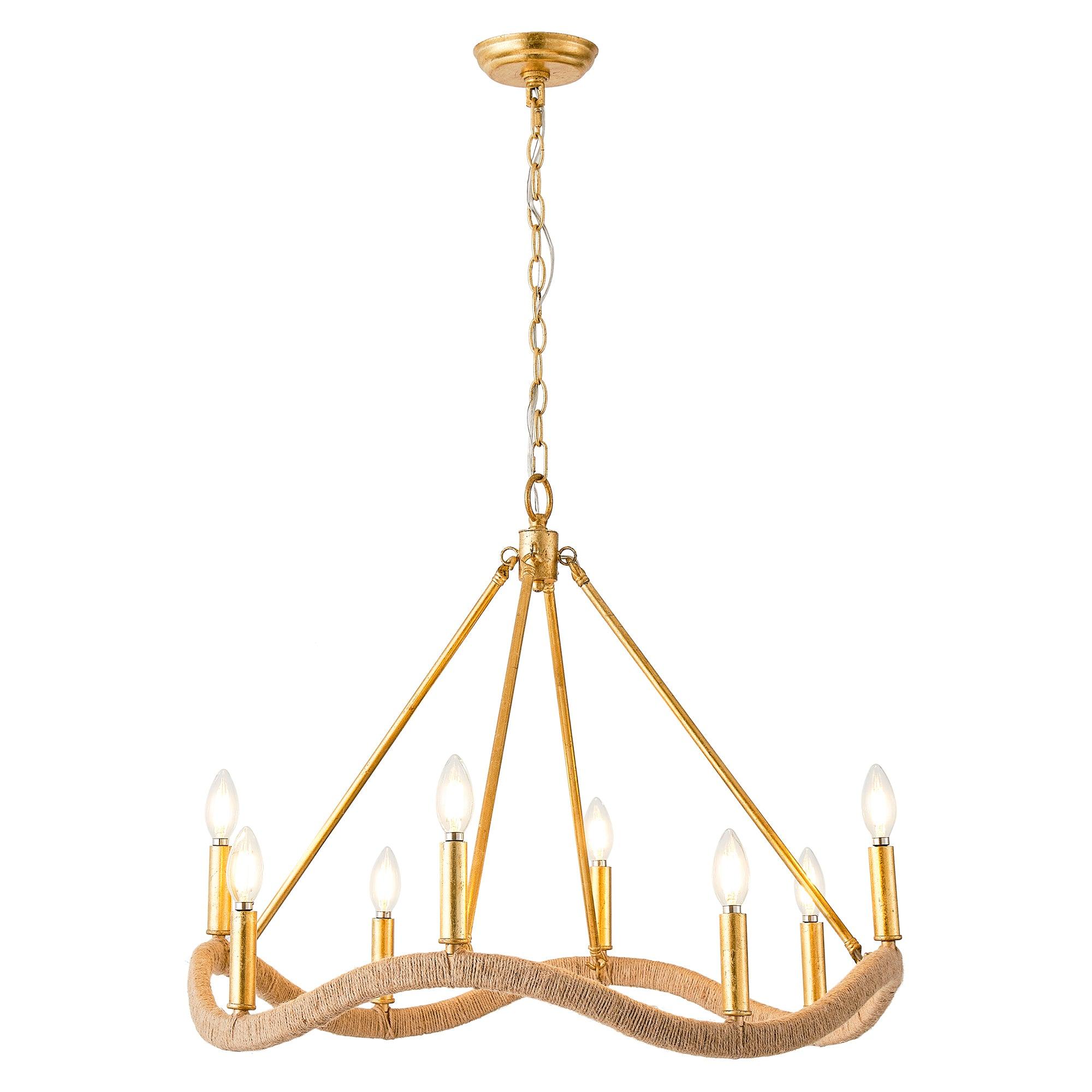 8-Light Golden Modern Candle Chandelier - Elegant Dining Room Lighting Fixture for Home Decor, Wedding & Restaurant Ambiance
