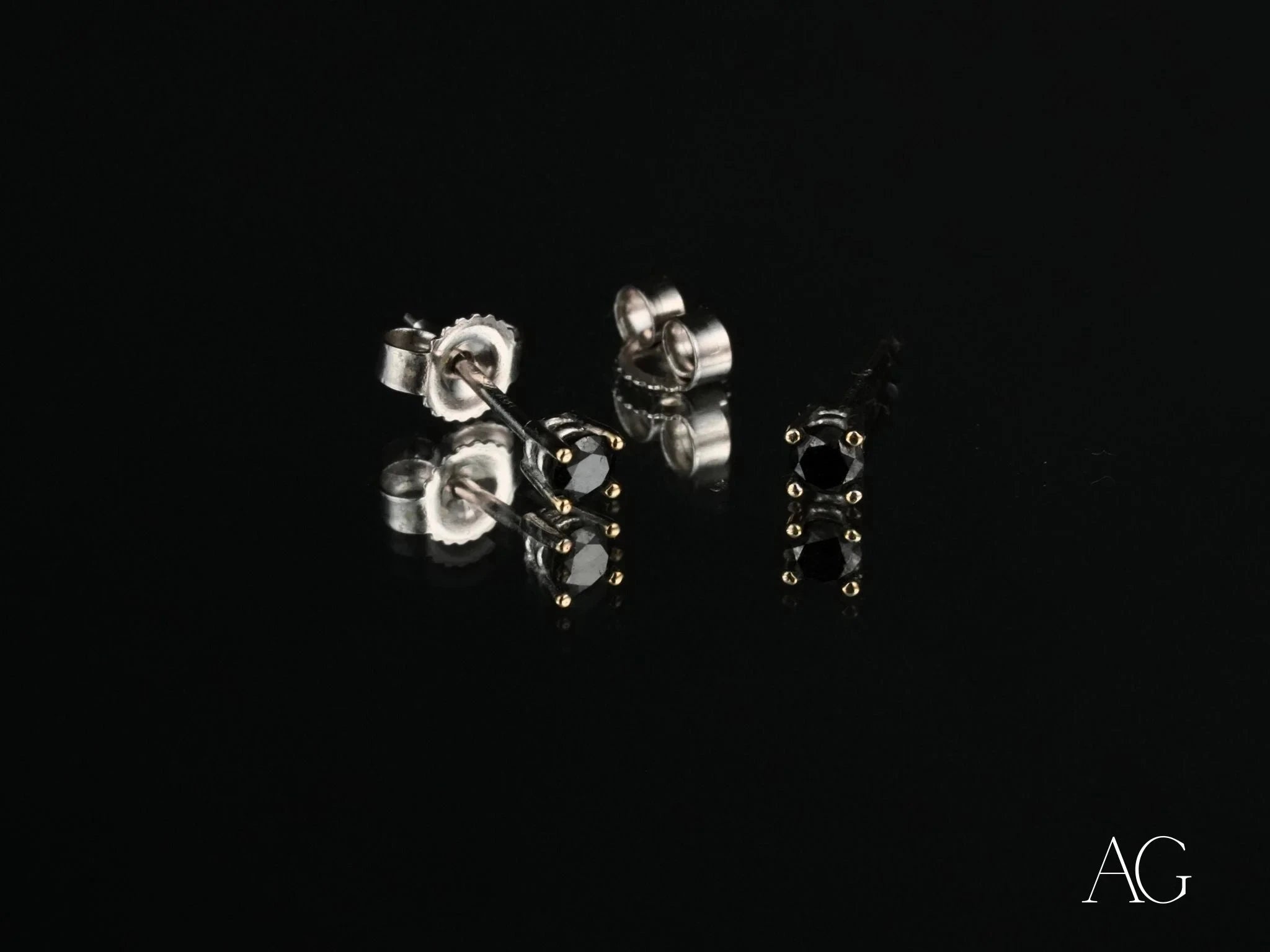 18K White Gold Black Diamond Stud Earrings for Women - Elegant Noir Jewelry for Wedding, Party & Special Occasions