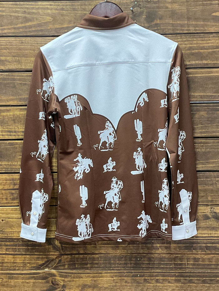 Buckaroo Women's Performance Rodeo Shirt - Western Style Ranch Dressing Shirt in Brown for Barrel Racing & Rodeo Events
