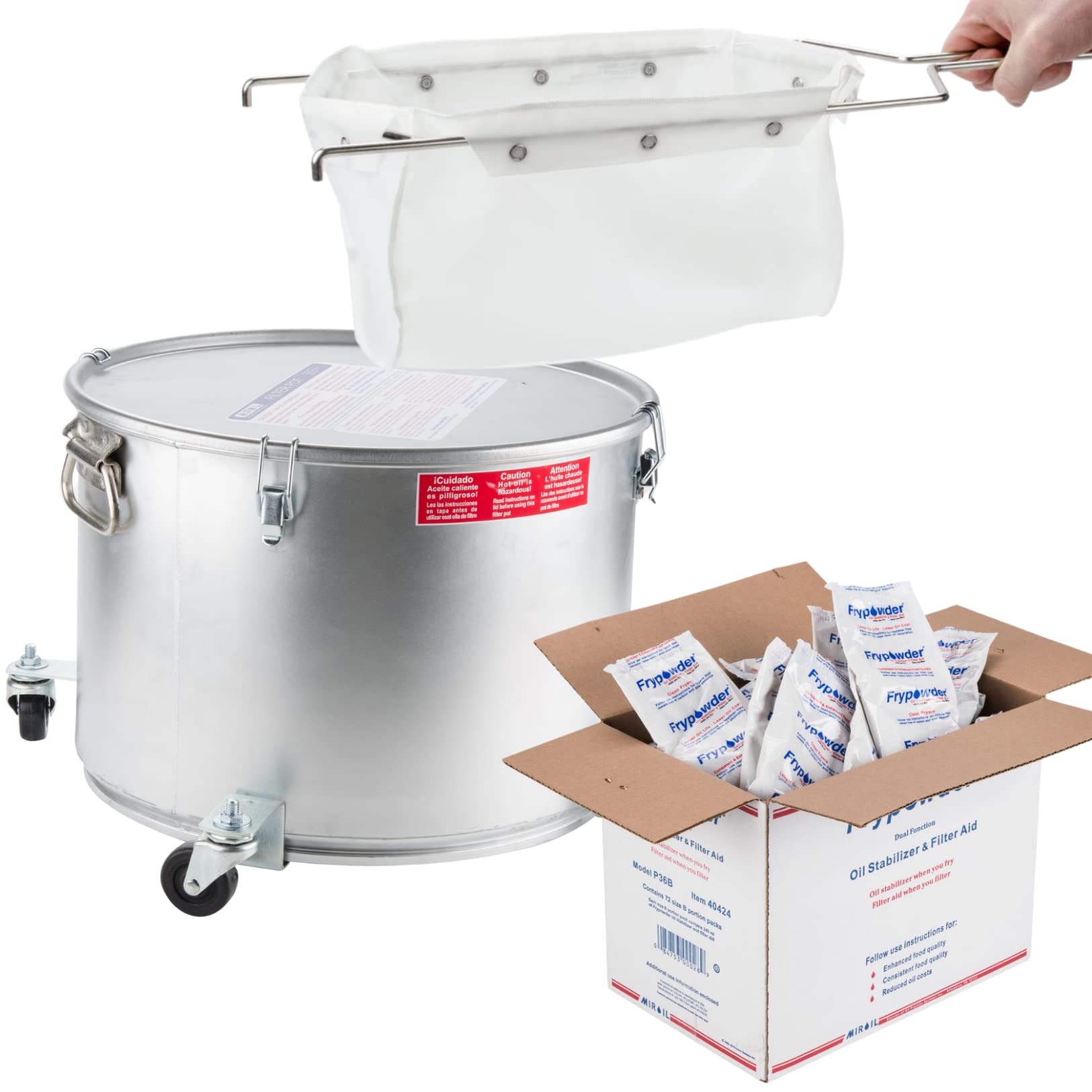 MirOil Filter Pot Combo - 7 Gallon Oil Pot & Reusable B6PS Filter Bag with Castor Wheels | Deep Fryer Grease Disposal Caddy for Safe Storage & Grease Filtering | Extends Fry Oil Life | Perfect for Restaurants, Food Trucks & Home Kitchens