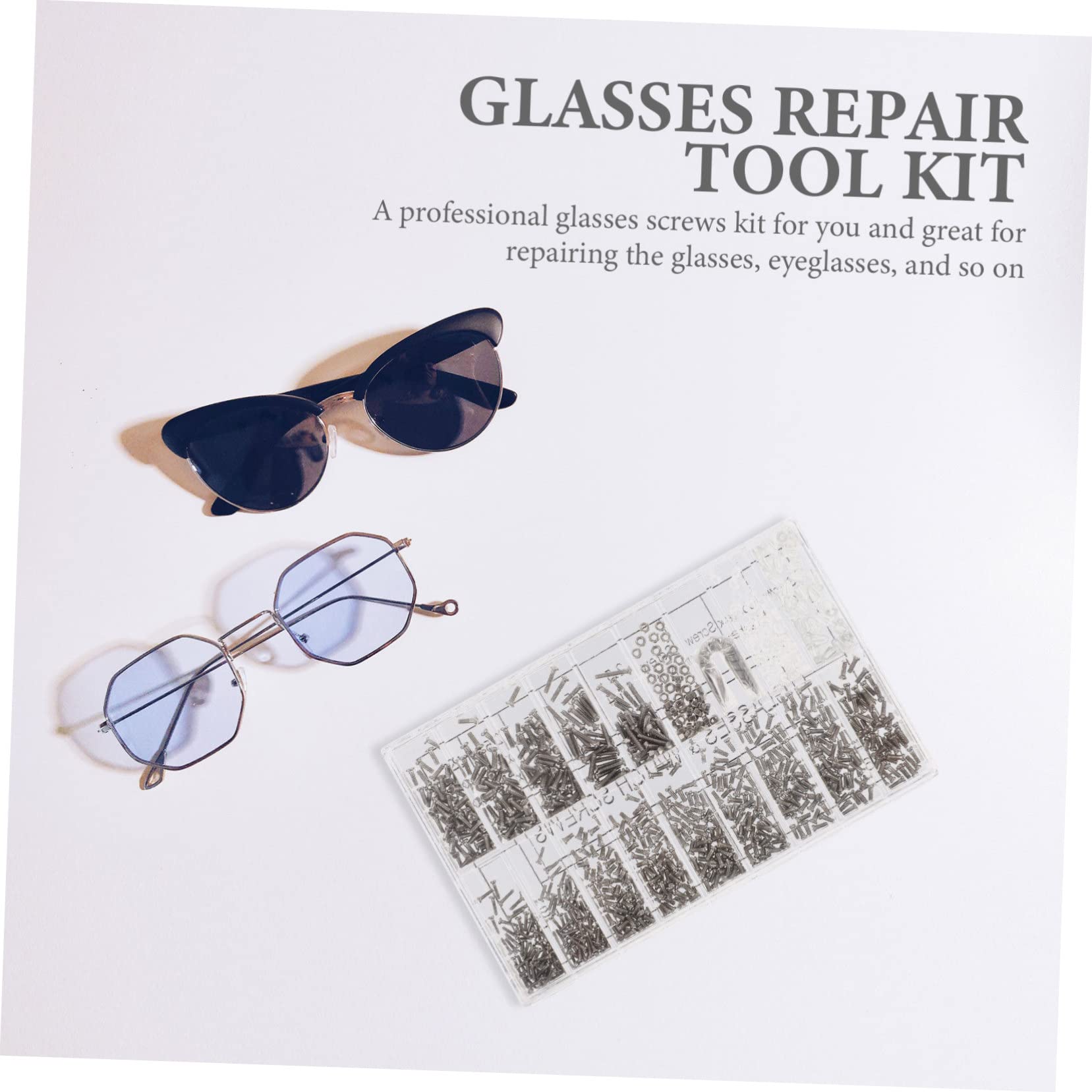 SOLUSTRE 1 Set Glasses Repair Kit - Includes Screws, Nose Pads, Sunglass Accessories & Metal Repair Tools - Perfect for Fixing Broken Eyeglass Frames, Adjusting Nose Pads & Sunglass Maintenance at Home or On-the-Go