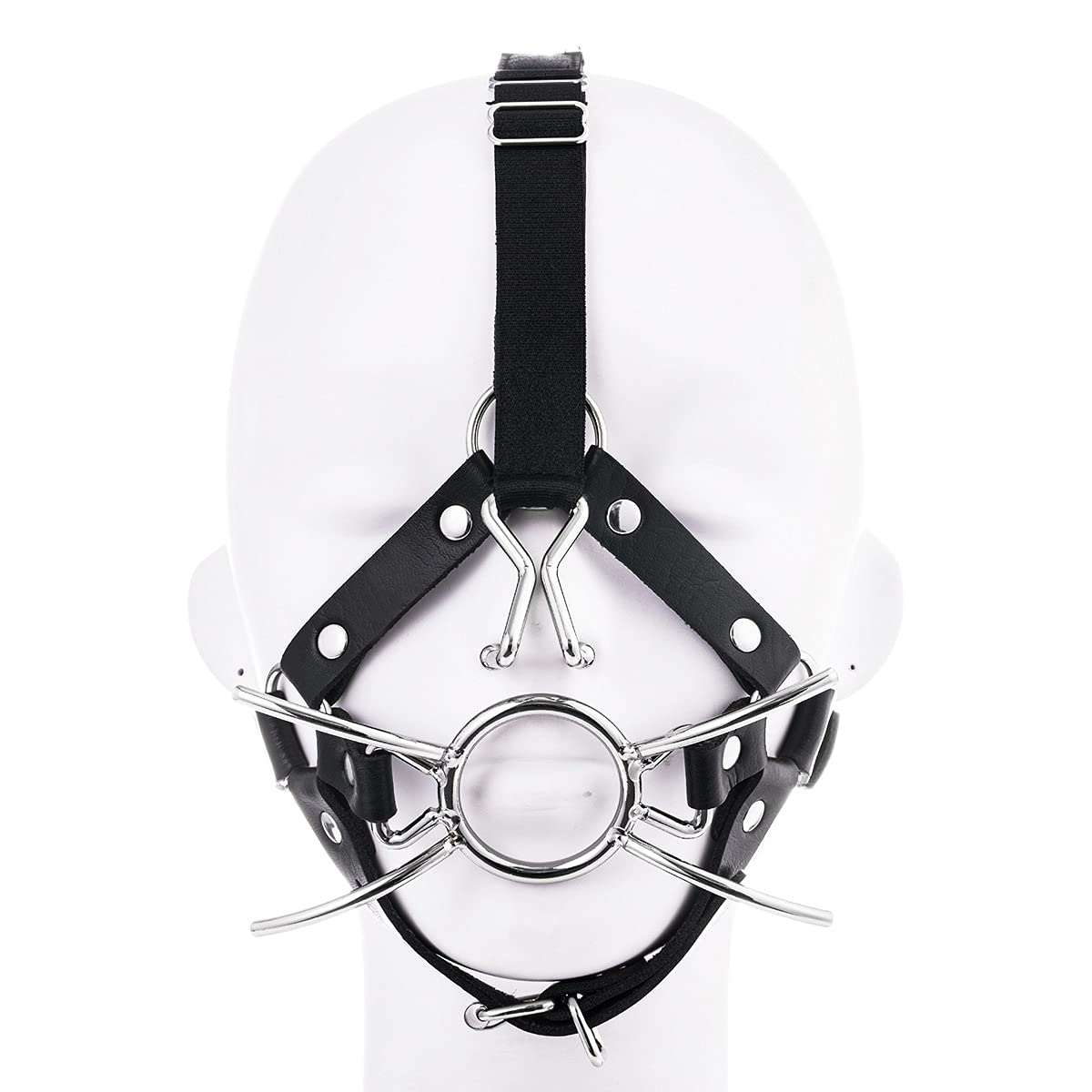 Adjustable Metal Open Mouth Gag with Nose Hook - BDSM Bondage Restraint for Men & Women - Fetish Head Harness for Couples Roleplay, Flirting & Erotic Play - Perfect for Dominance, Submission & Sensory Deprivation Scenes