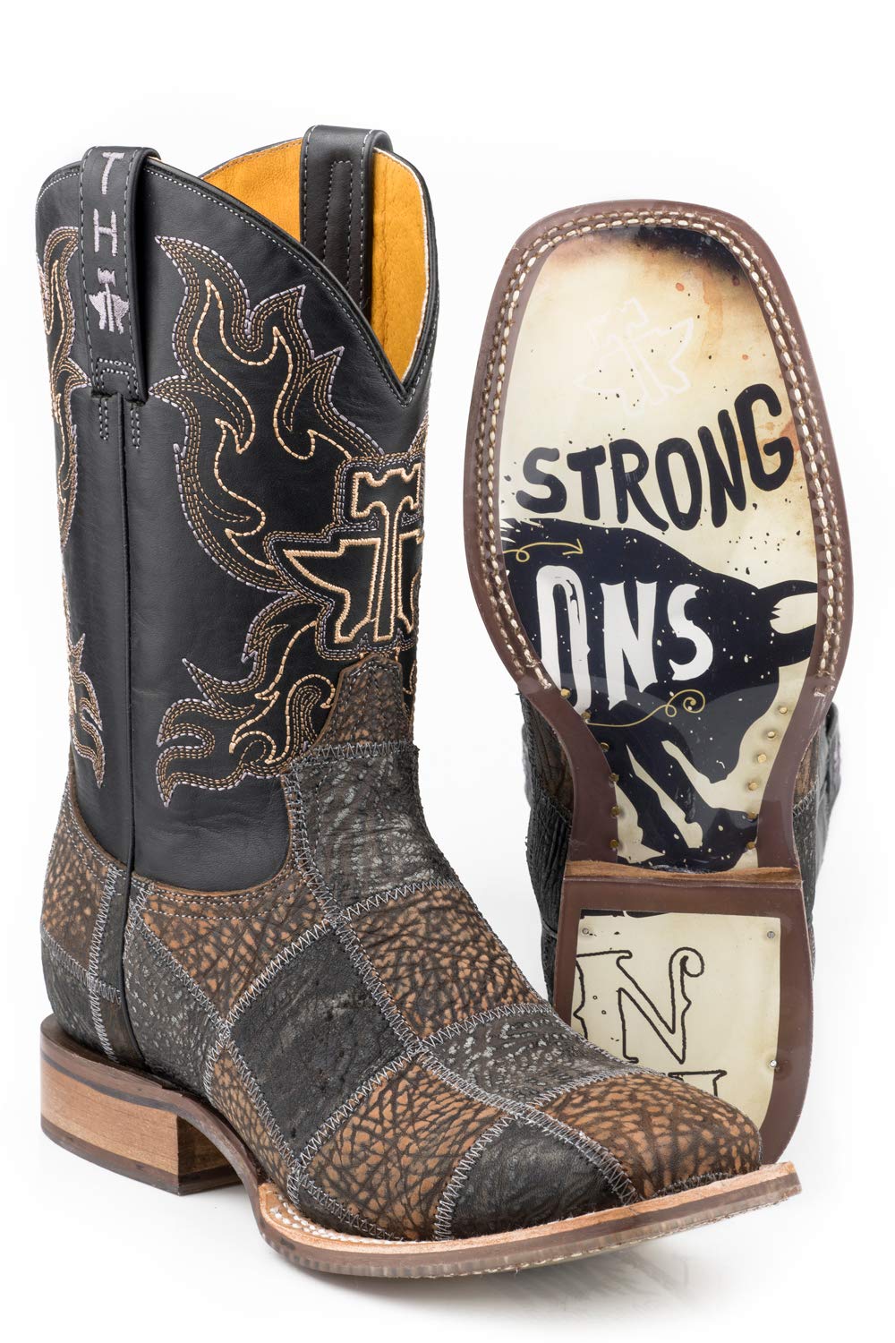 Tin Haul Men's Black & Brown Genuine Leather Cowboy Boots - Durable Western Boots for Riding, Country Music Festivals & Everyday Wear