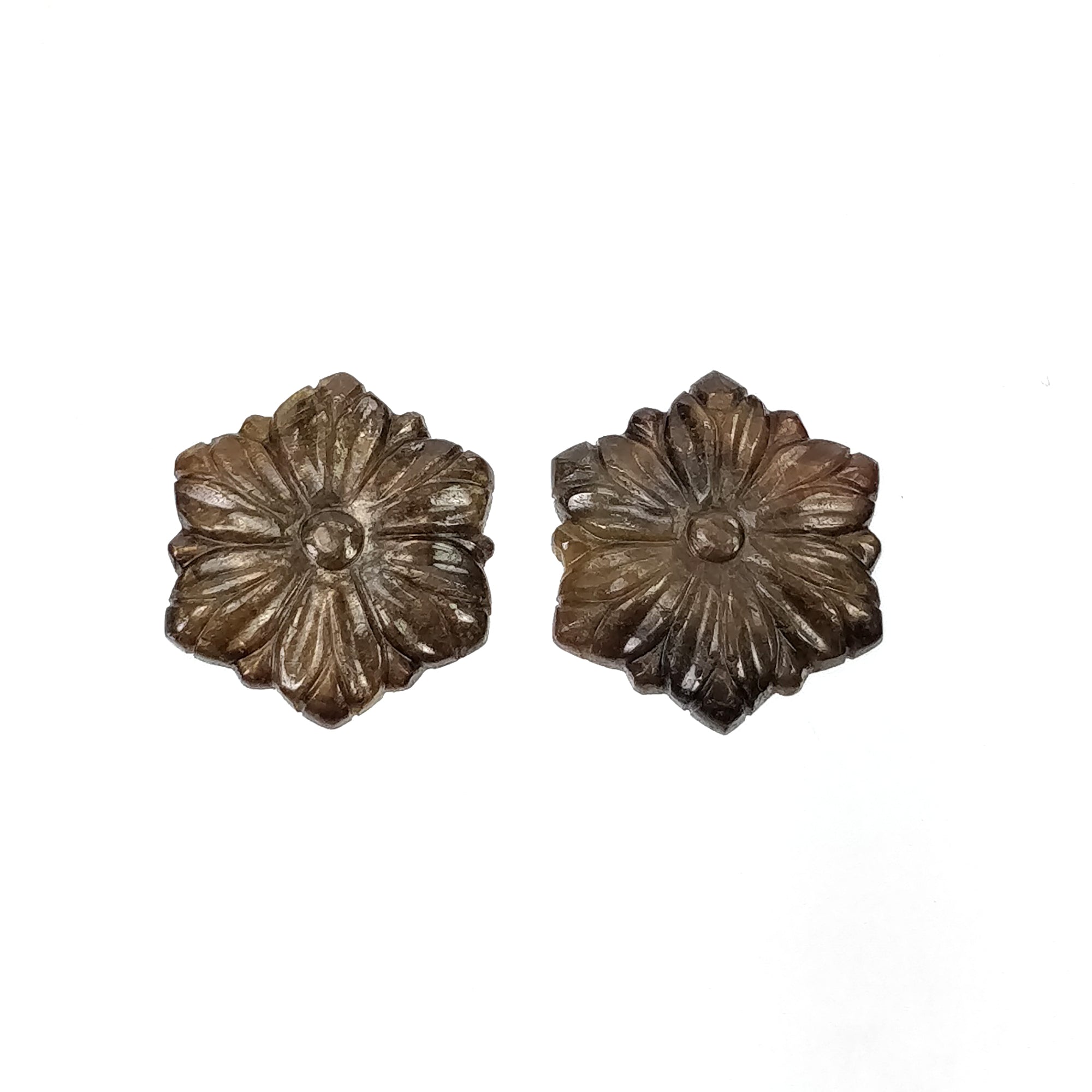 Natural Untreated Golden Brown Chocolate Sapphire Gemstone Carving - 23.00cts Hand Carved Hexagon Pair (18.5x16.5mm) for Jewelry Making, Engagement Rings & Luxury Gifts
