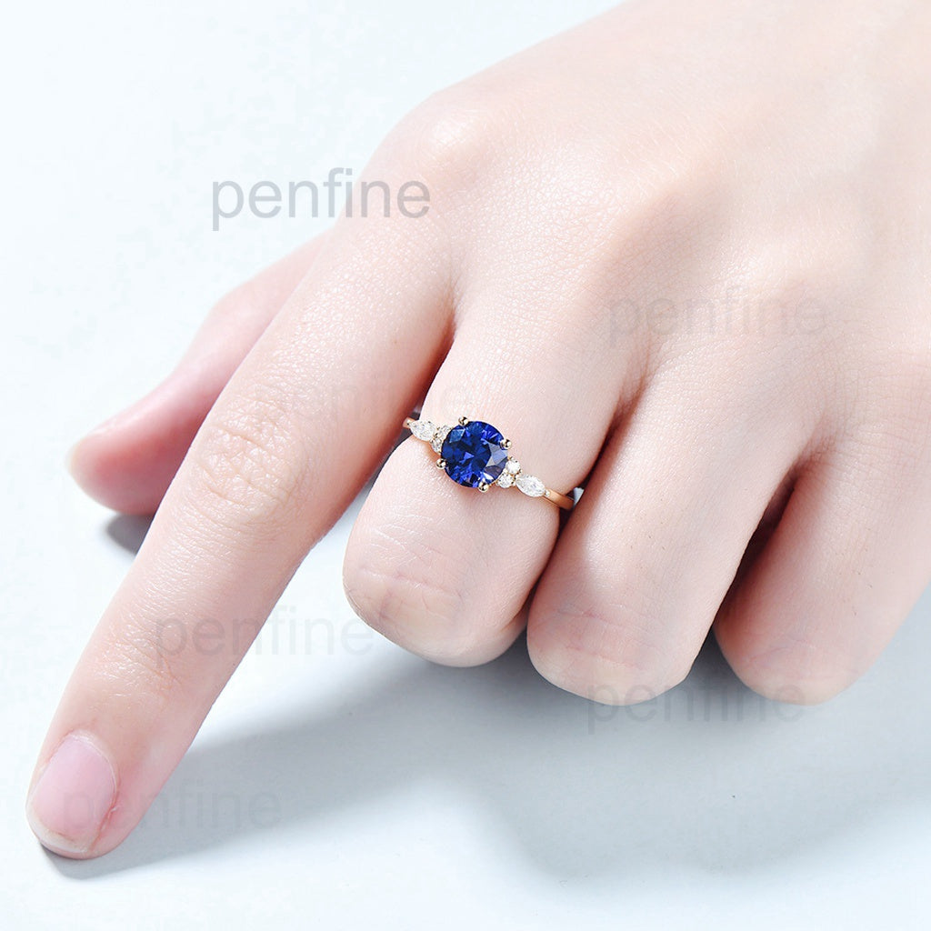 7mm Round Sapphire Diamond Ring for Women - Elegant Wedding, Engagement & Anniversary Jewelry Gift