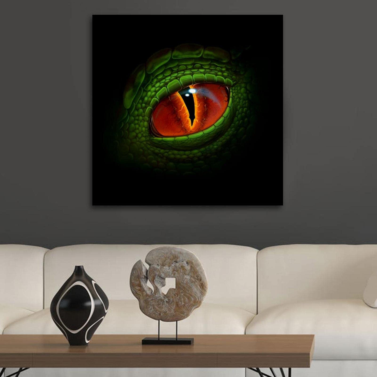 Modern Dragon Eye Canvas Wall Art - Green Frameless Print 24x24 Inch for Bathroom, Bedroom & Kitchen Decor