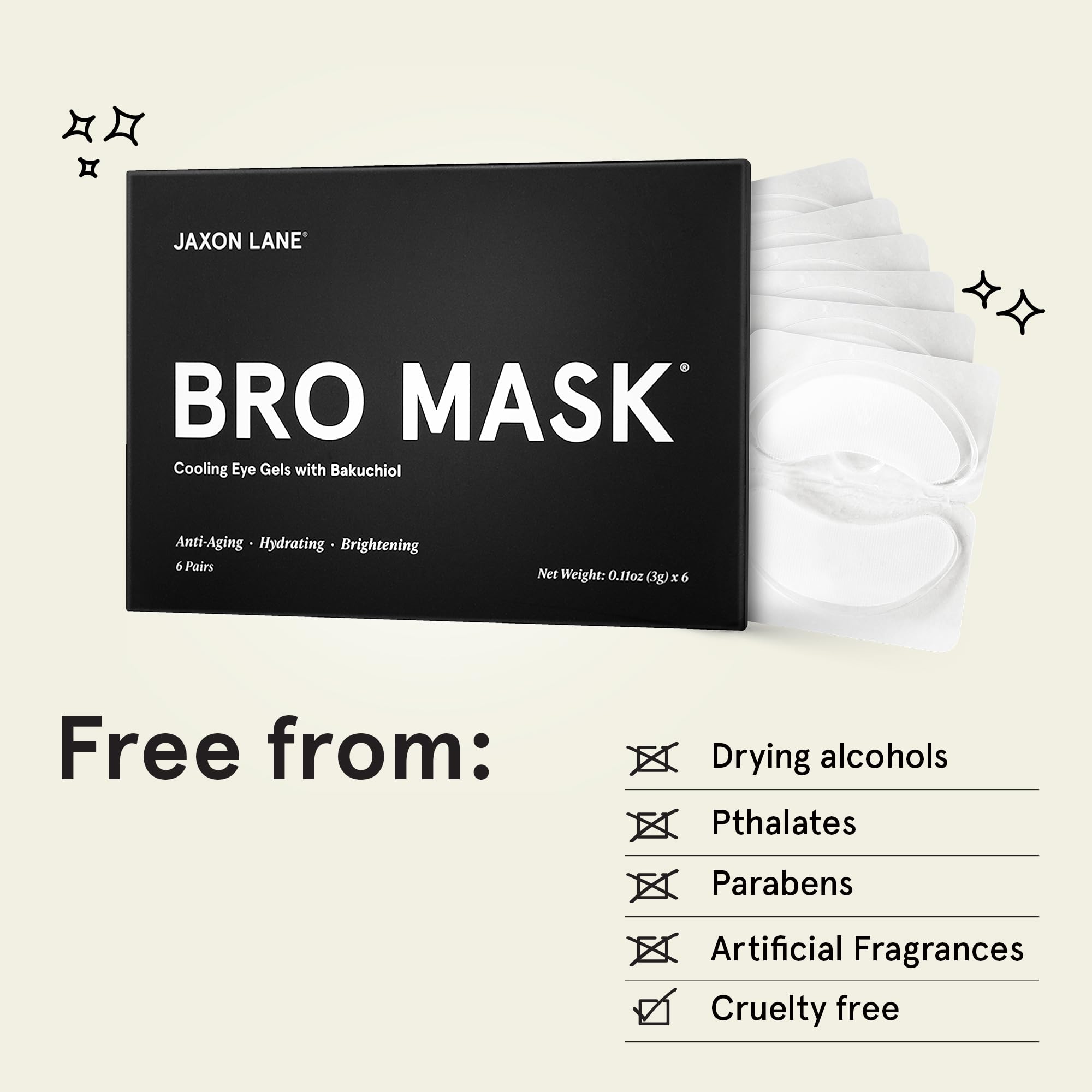 BRO MASK Under Eye Gel Pads: Cooling Hydrogel Eye Patches for Dark Circles, Puffiness & Anti-Aging | Infused with Bakuchiol, Green Tea, Hyaluronic Acid, Caffeine & Niacinamide (4 X 6 Pairs) | Perfect for Morning Routine, Travel & Post-Workout Recovery